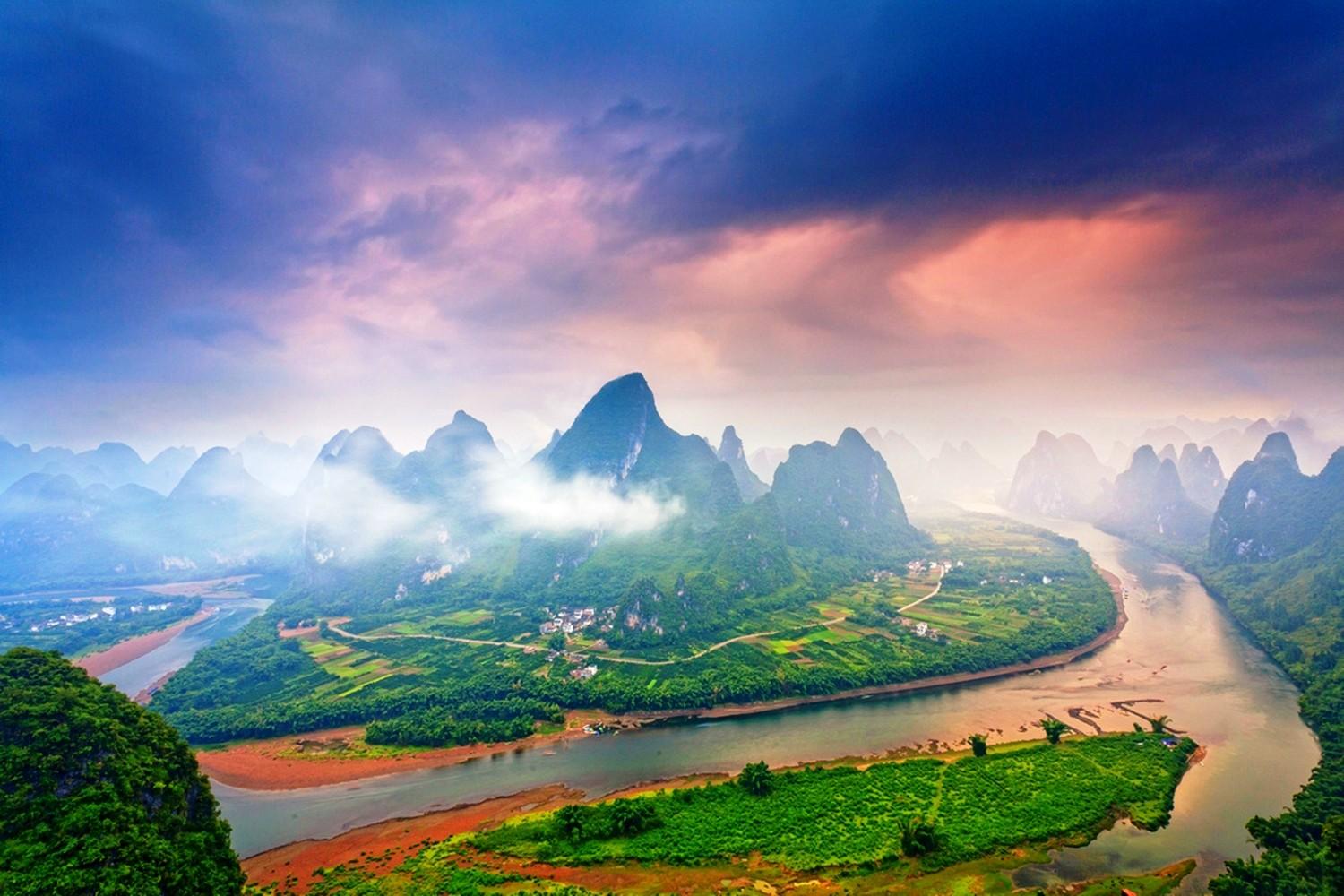 1500x1000 Nature Landscape Mist Mountains River Clouds Guilin China Village Field Road Morning Sky Wallpaper:1500x1000