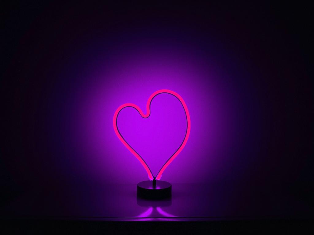 1024x768 Wallpaper love, heart, neon, purple light, minimal desktop wallpaper, HD image, picture, background, 3a4e1b