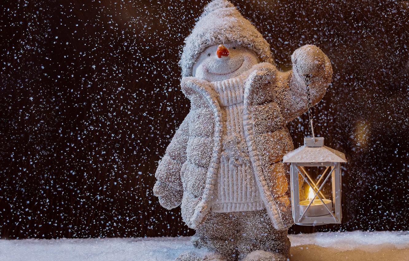1332x850 Wallpaper winter, snow, holiday, toy, Christmas, lantern, New year, snowman, snowfall, figure, Christmas toys image for desktop, section новый год