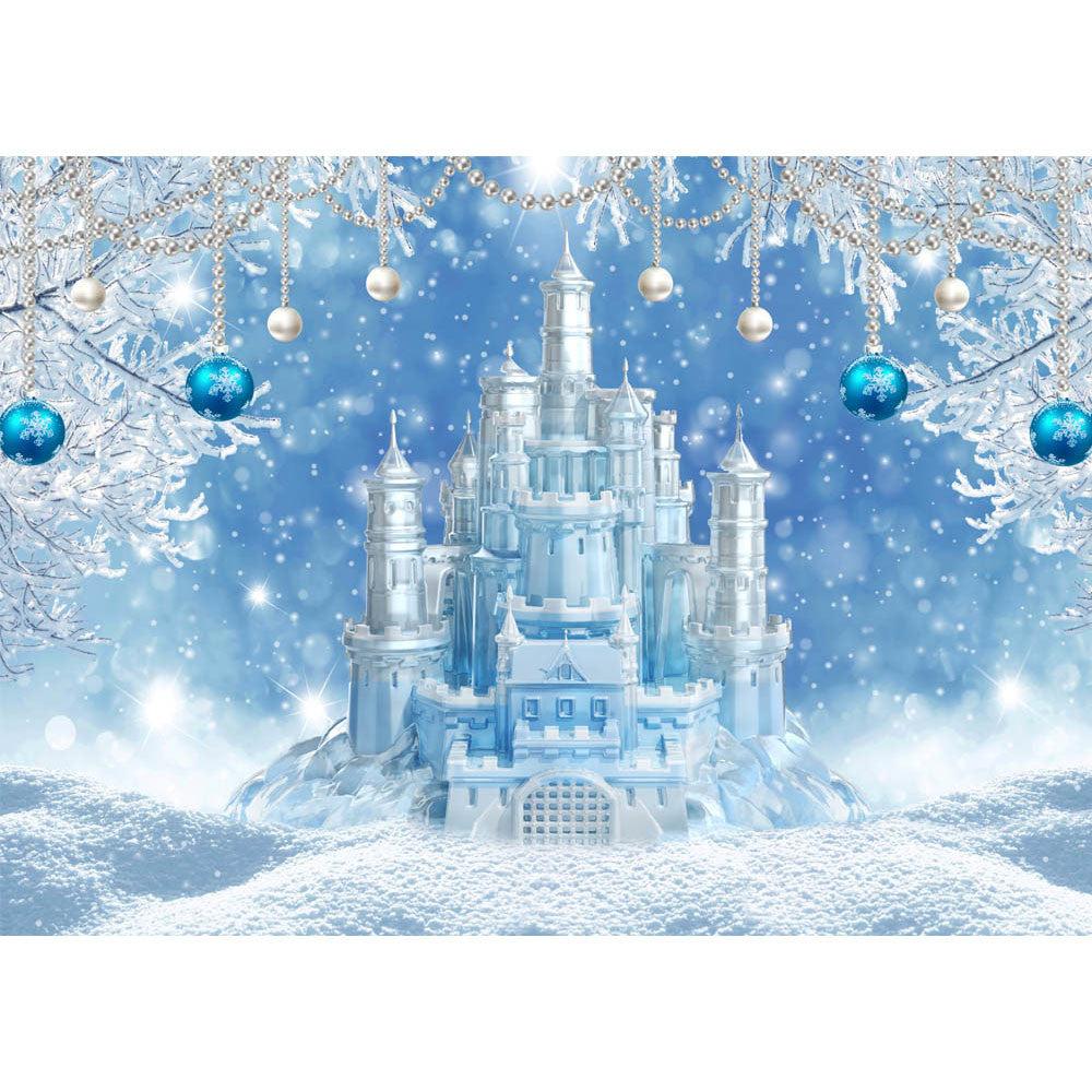 1000x1000 Christmas Winter Castle Portrait Backdrop for Photography Balls Snowfi