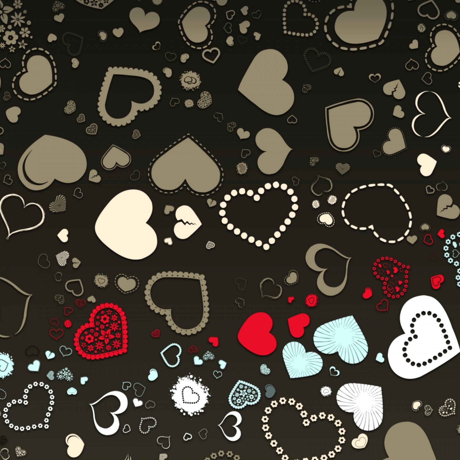 1920x1920 Wallpaper, hearts, drawing, black, background