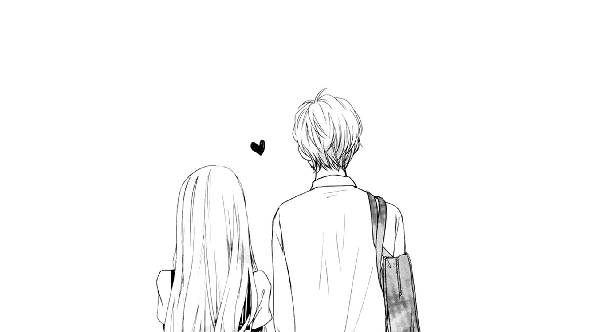 1920x1080 Couple, Love, Heart, Romantic, Illustration, Drawing, Anime Art Wallpaper