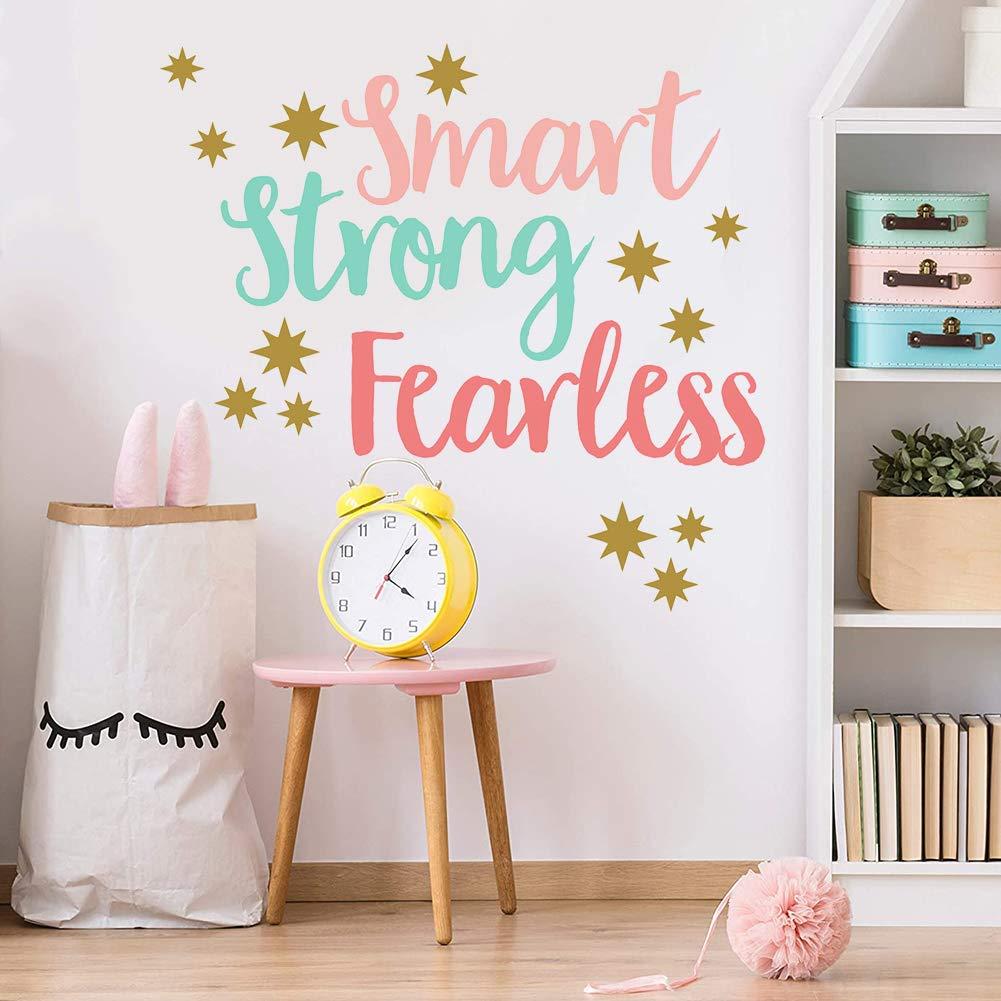 1001x1001 Creative Inspirational Quote Wall Decals, Colorful Smart Strong Fearless Wall Decor, Gold Stars Wall Stickers, Motivational Sayings Murals Wallpaper for Classroom Playroom Kids Room Nursery Wall Decor