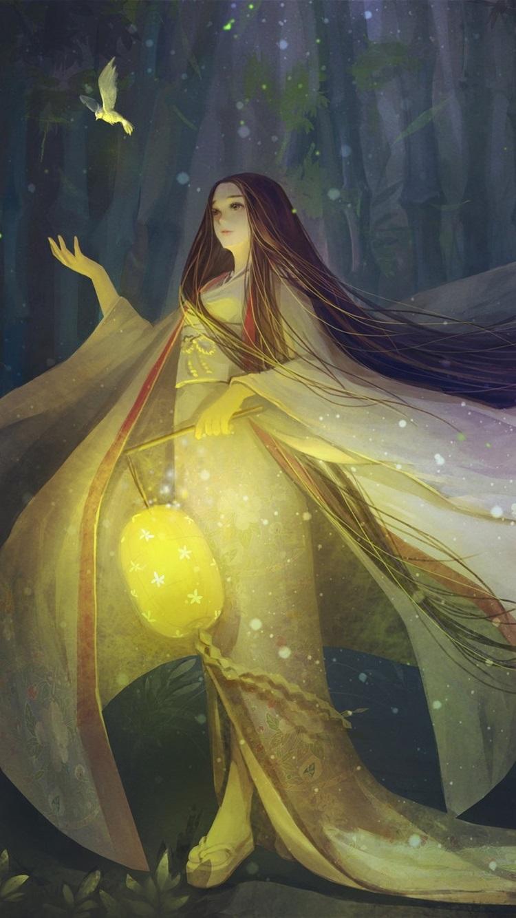 750x1334 The Tale Of The Princess Kaguya, Night, Lamp, Bird 750x1334 IPhone 8 7 6 6S Wallpaper, Background, Picture, Image