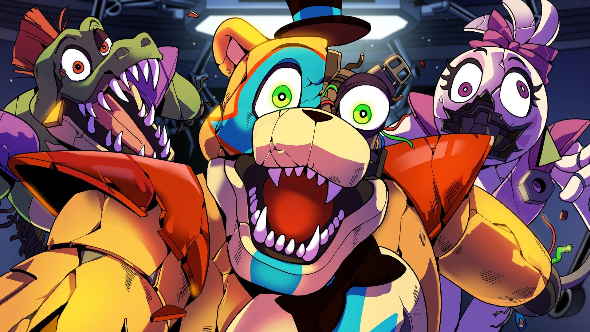 1920x1080 freddy fazbear, glamrock freddy, chica, glamrock chica, and montgomery gator (five nights at freddy's and 1 more) drawn