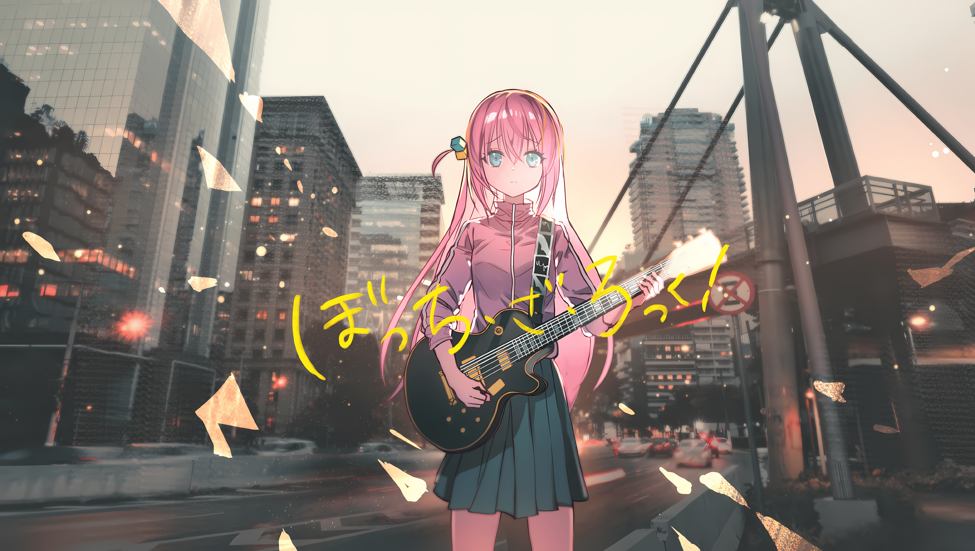 3824x2160 BOCCHi THE ROCK Anime Anime Girls Guitar Musical Instrument Japanese Pink Hair Blue Eyes Wallpaper:3824x2160