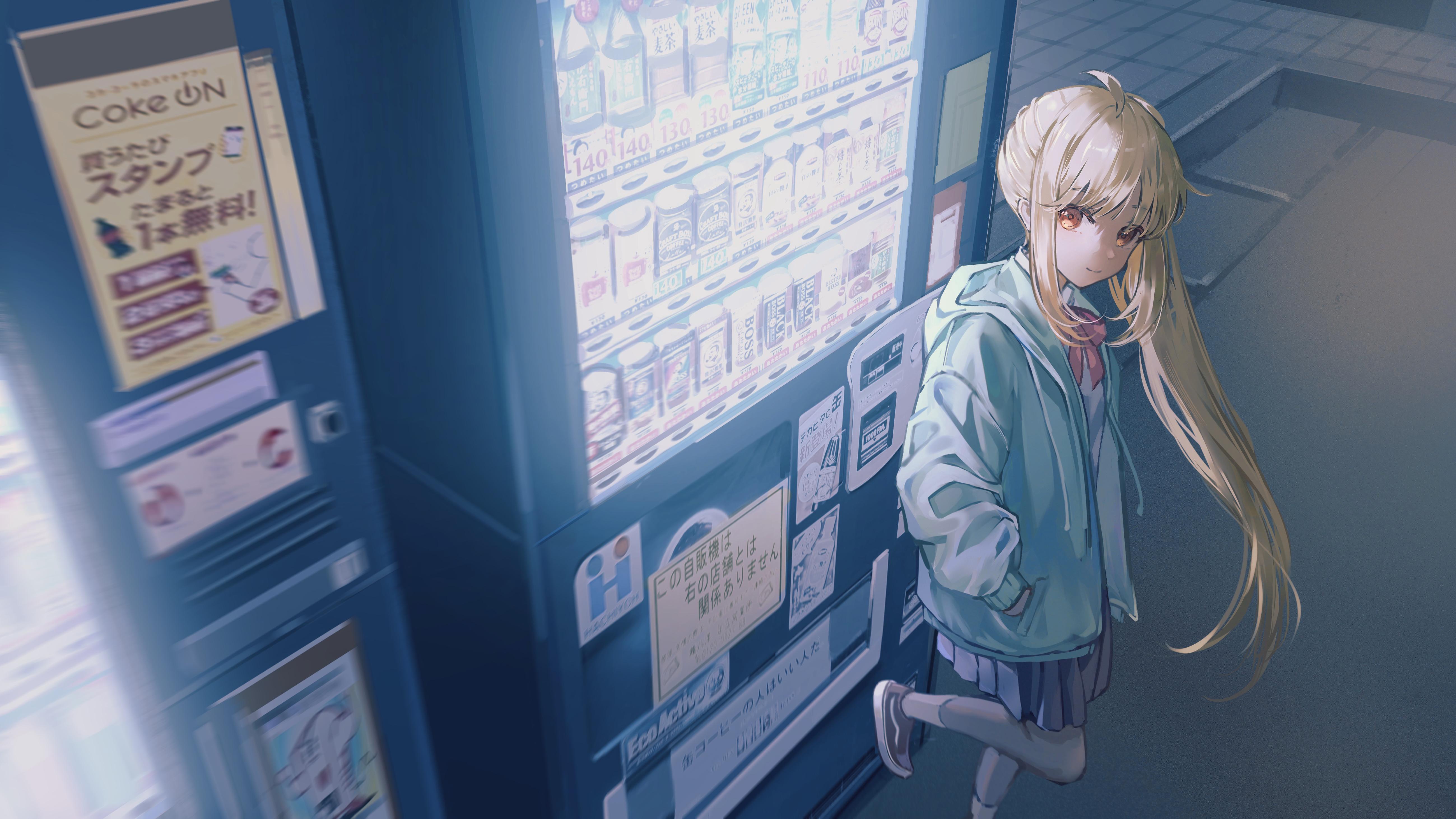 5198x2924 BOCCHi THE ROCK Anime Girls Artwork Long Hair Blonde Skirt Ijichi Nijika Vending Machine Yellow Eyes Wallpaper:5198x2924