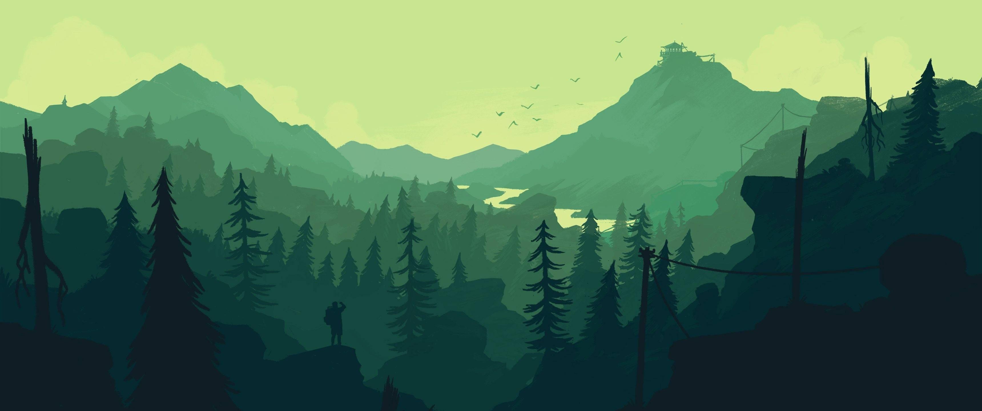 3440x1440 Download 3440x1440 Minimalist Green Mountain Landscape Wallpaper