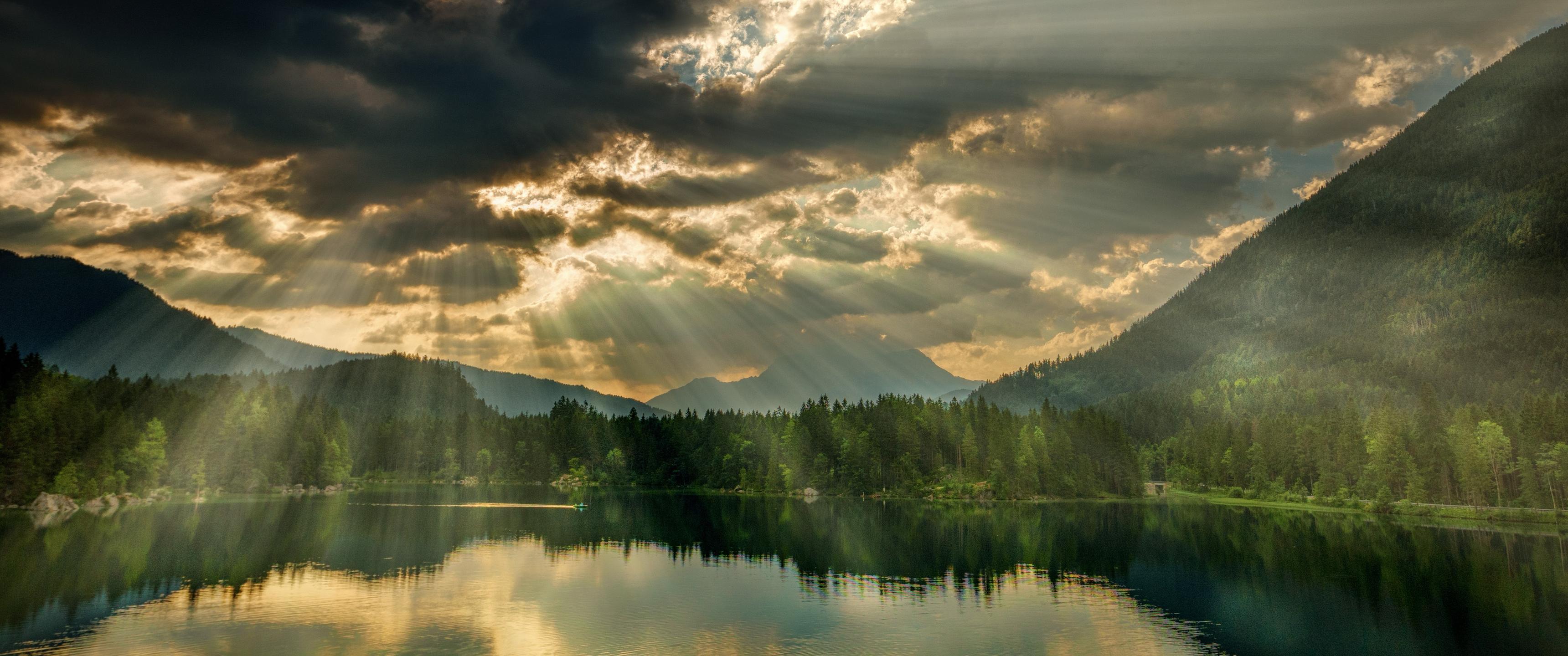 3440x1440 Download Nature, Water, Scenery, Mountains, Lake, Clouds Wallpaper in 3440x1440 Resolution