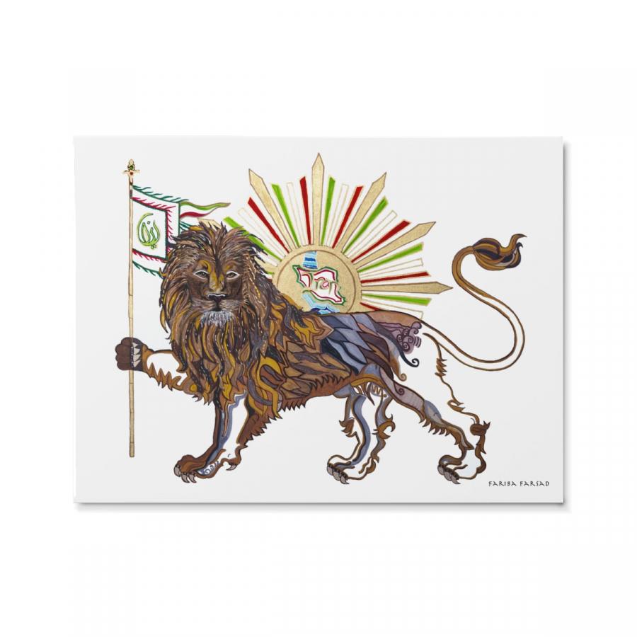 900x900 Persian Lion and Sun Shir O Khoshid with Iranian Flag Ceramic Art Tile, Nowruz Gift