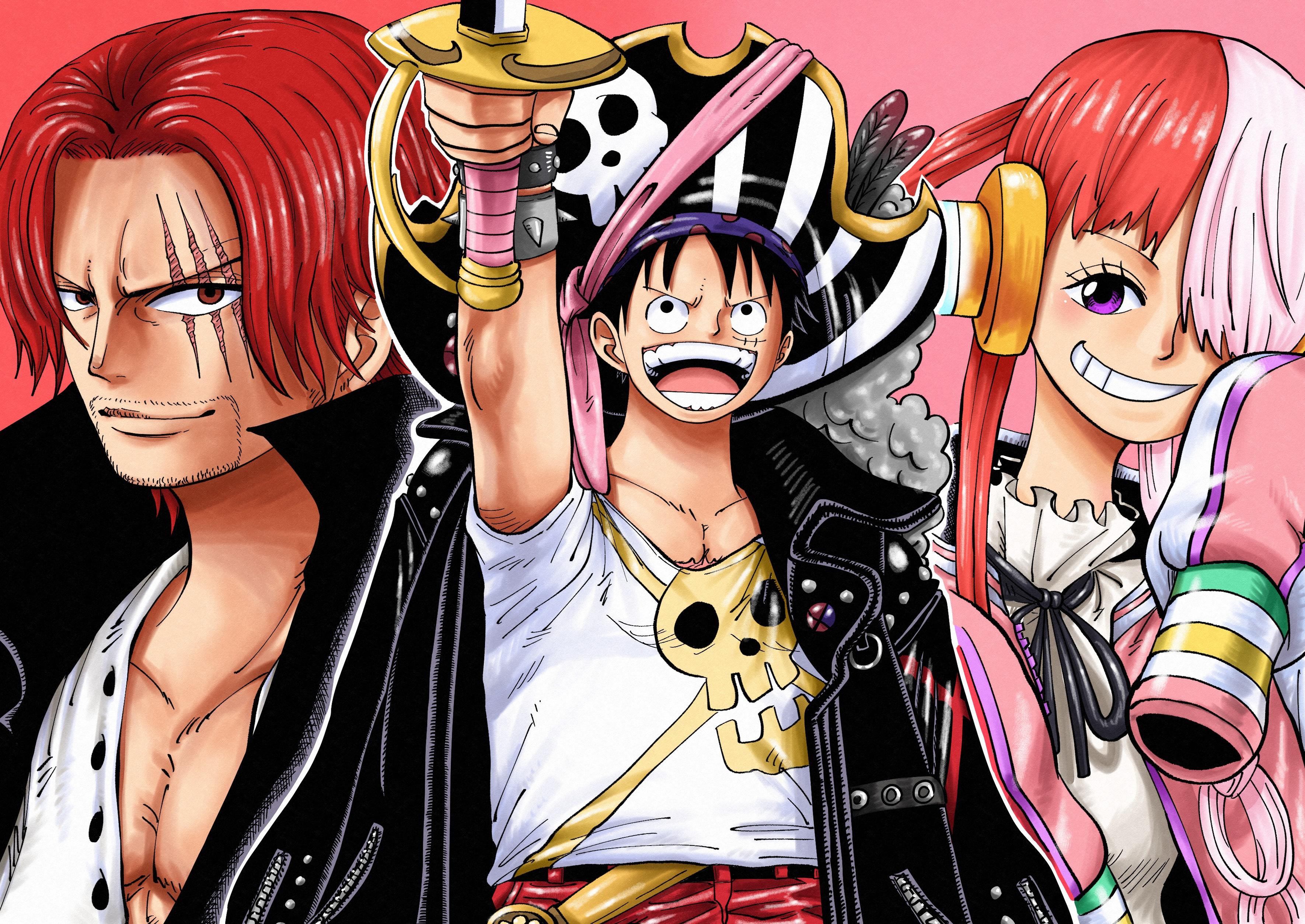 3541x2508 One Piece Film: Redby Riku, Shanks (One Piece), Uta (One Piece), Monkey D. Luffy Gallery HD Wallpaper