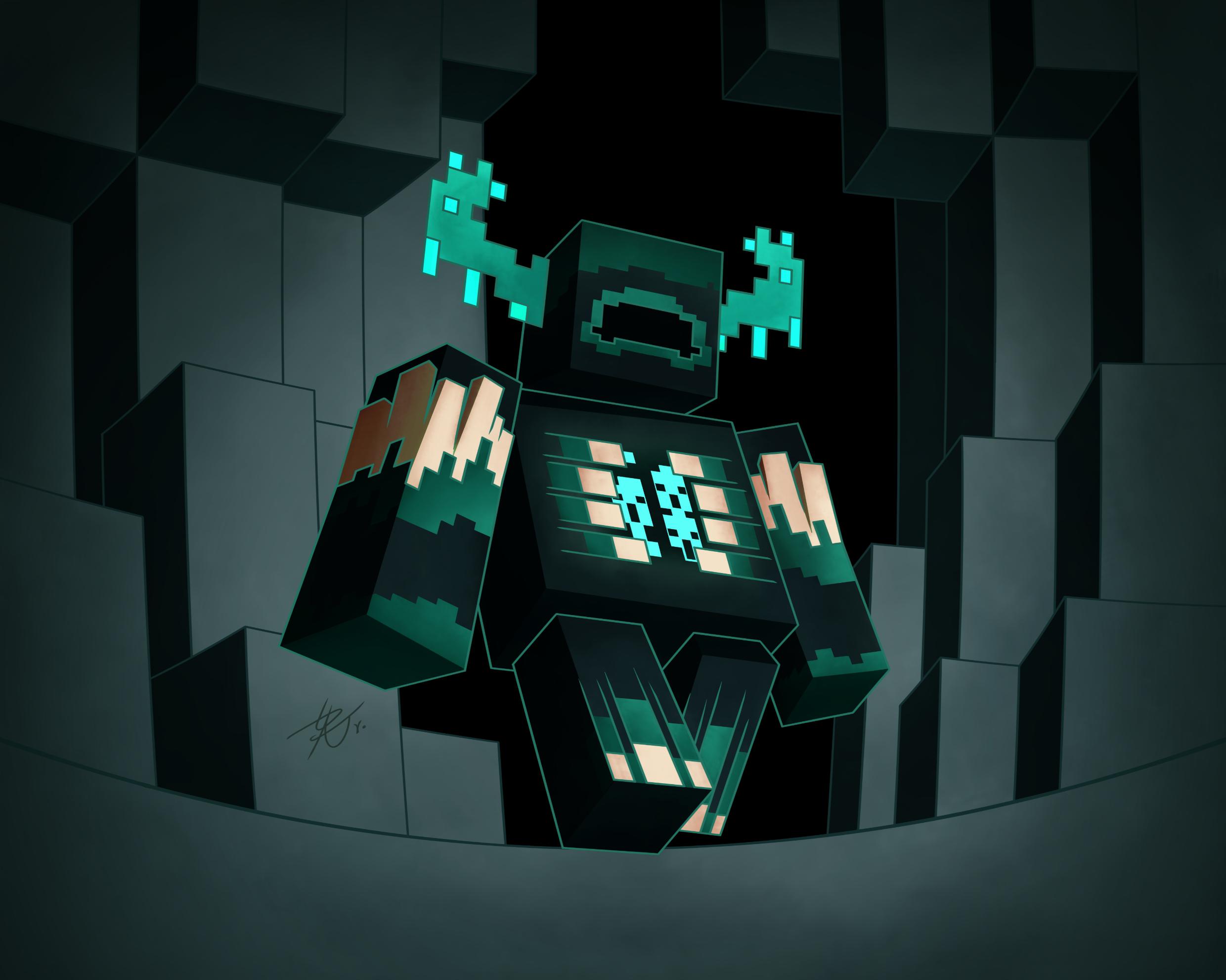 Le Warden entouré du Stalker et du Hollowed deux prototypes de créatures  abandonnées par Mojang   Minecraft art Minecraft anime Minecraft  wallpaper