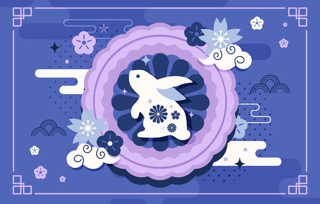 1332x850 Wallpaper styling, rabbit, Christmas, New year, Bunny, ornament, the year of the rabbit, lilac background, Chinese new year - for desktop, section новый год