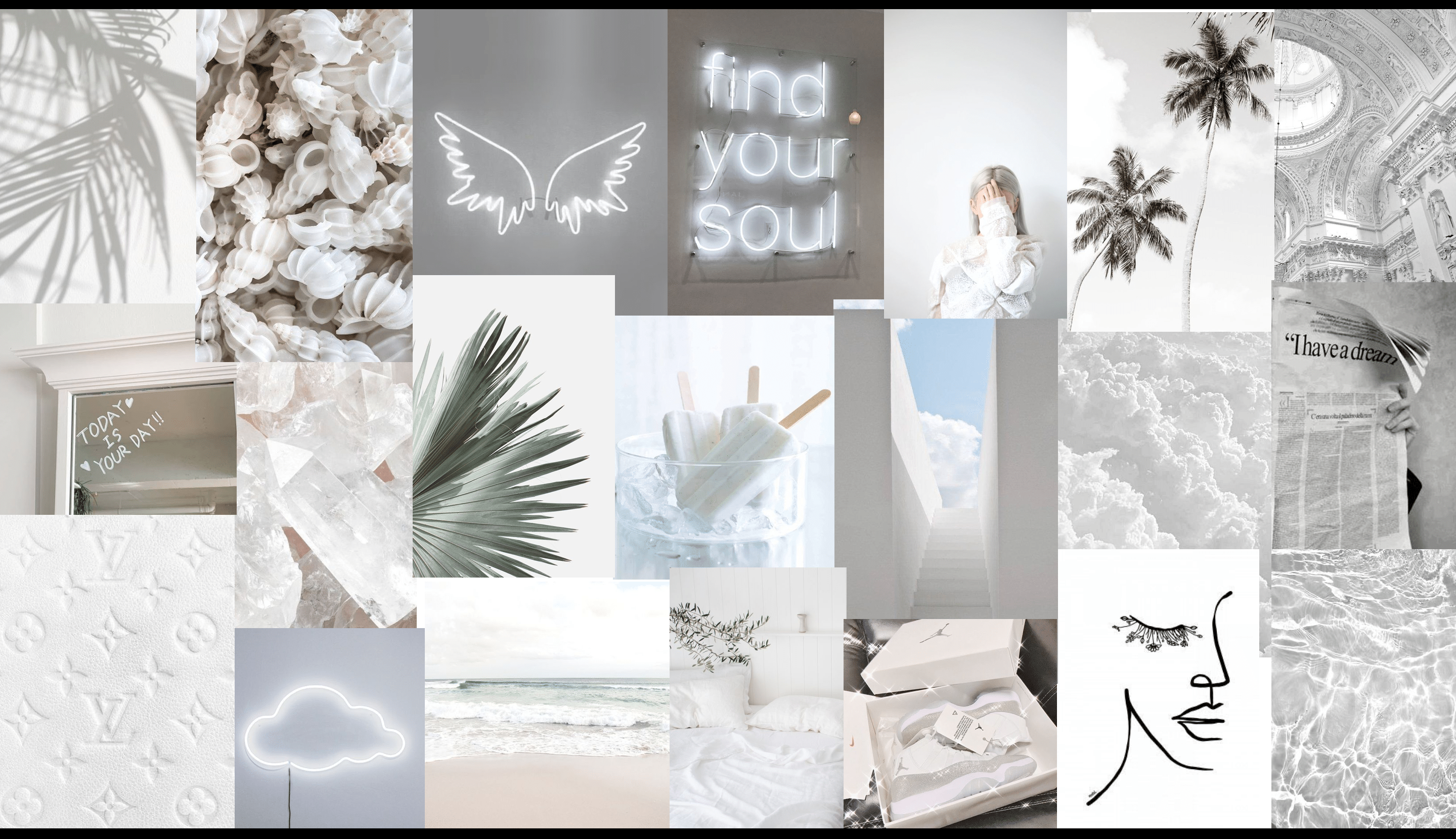 2879x1659 white collage. Vintage desktop wallpaper, Aesthetic desktop wallpaper, Cute laptop wallpaper