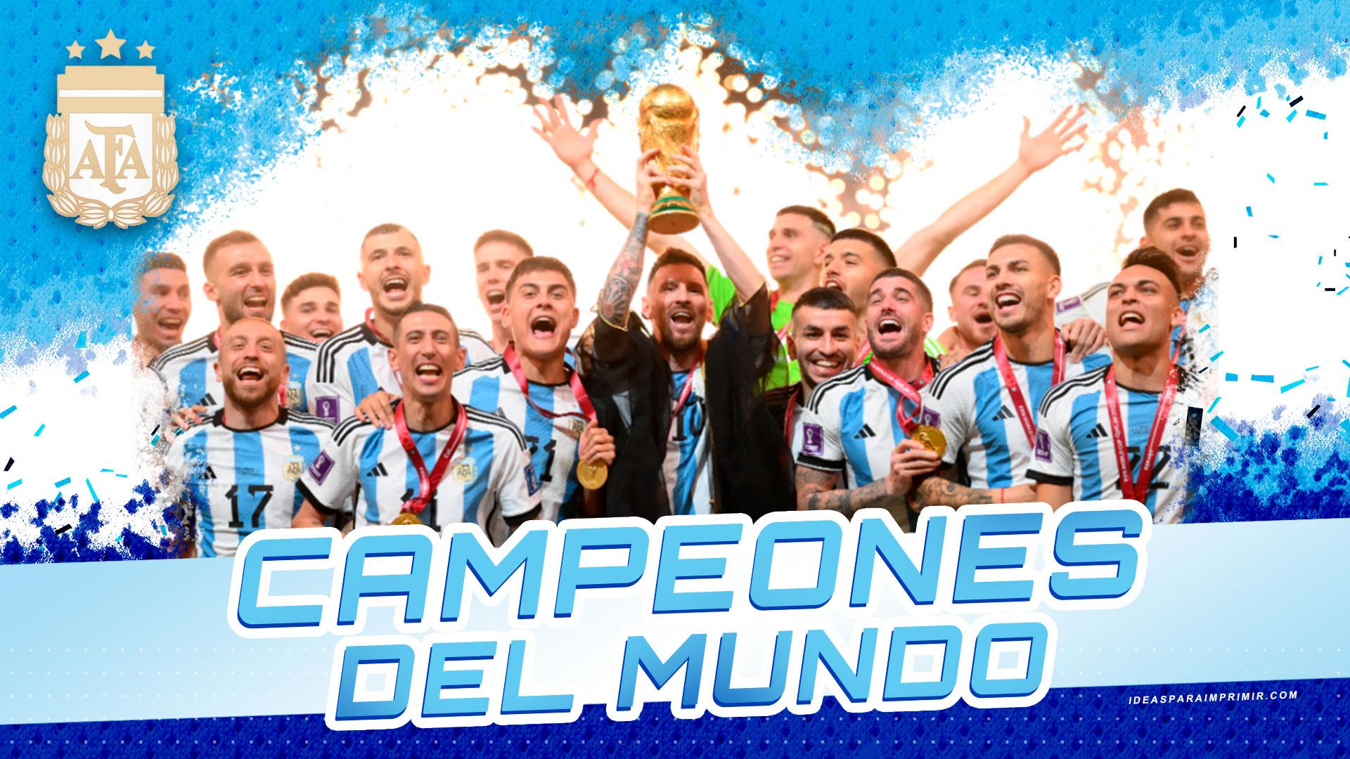 1920x1080 Wallpaper de Argentina Campeón del mundo FIFA World Cup Qatar 2022. Wallpaper de Messi sosteniendo la copa del mundo. para imprimir