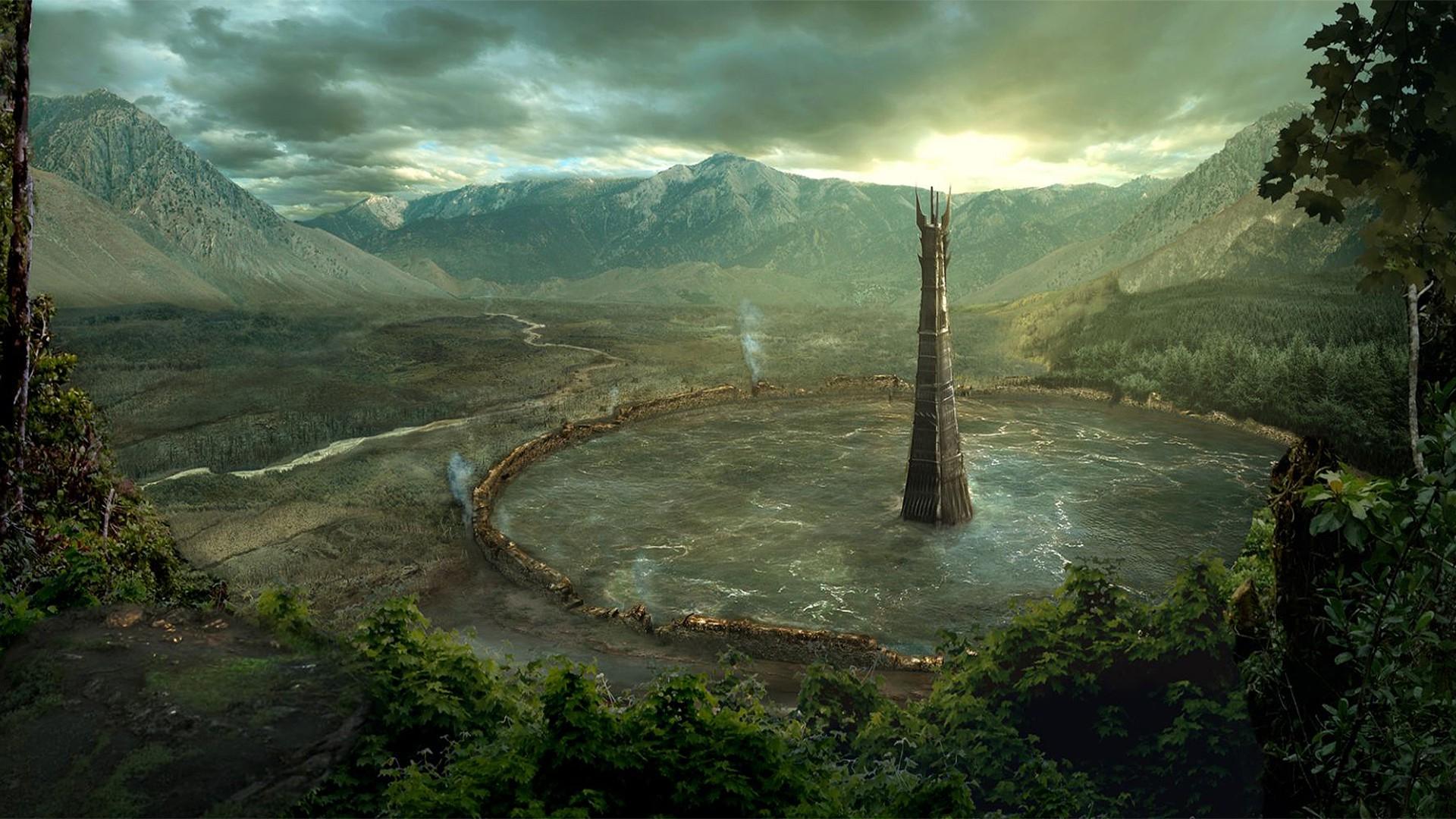 1920x1080 Isengard, Fantasy Art, Forest, Mountain, Tower, Water, Landscape, Orthanc Wallpaper HD / Desktop and Mobile Background