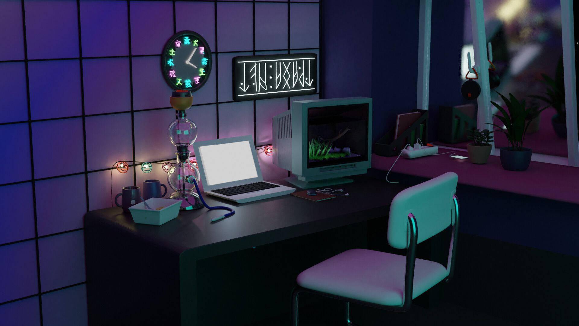 1920x1080 Download Cyberpunk Style Room Wallpaper
