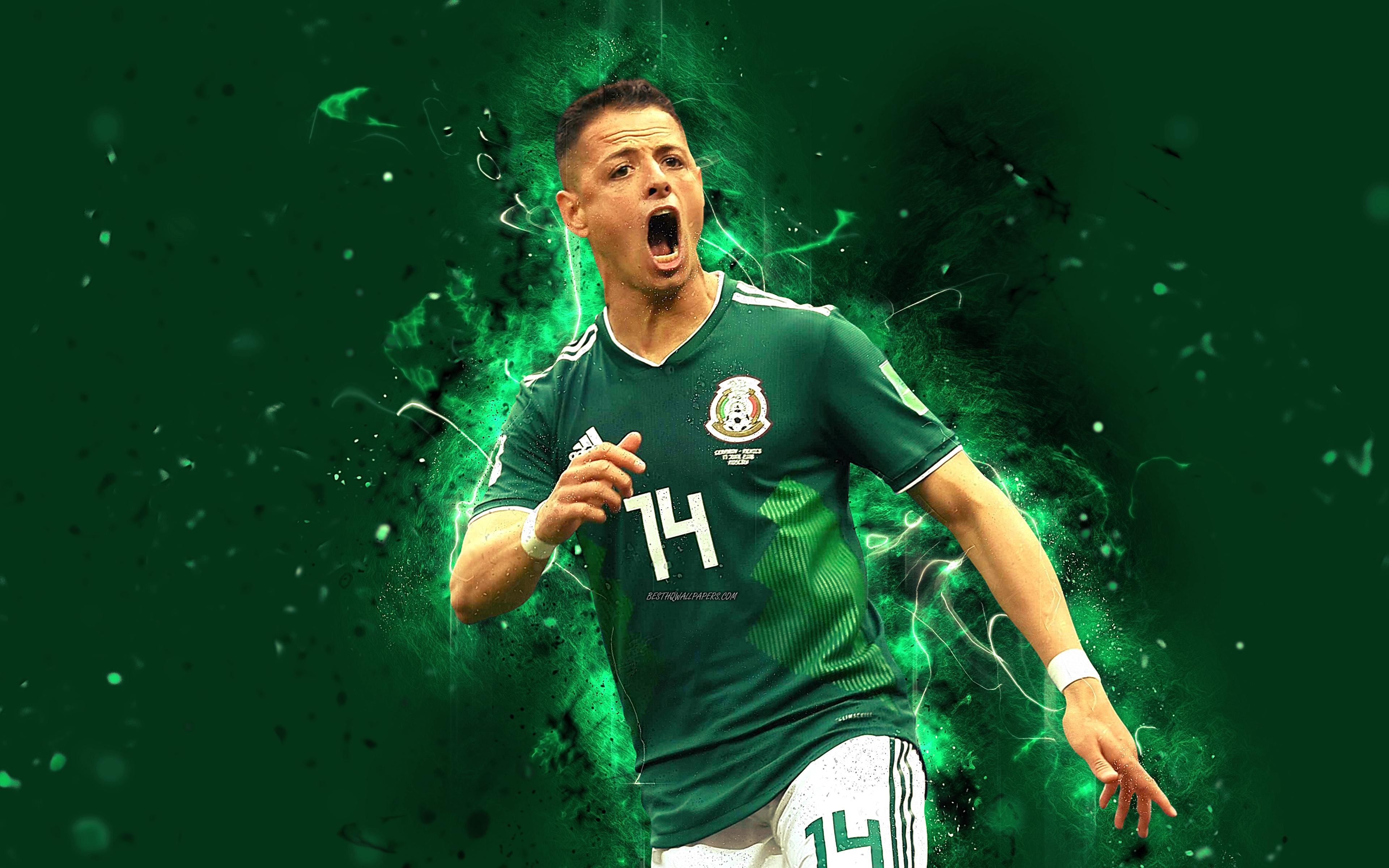 3840x2400 Download wallpaper 4k, Chicharito, abstract art, Mexico National Team, fan art, Javier Hernandez, soccer, footballers, neon lights, Mexican football team for desktop with resolution 3840x2400. High Quality HD picture wallpaper