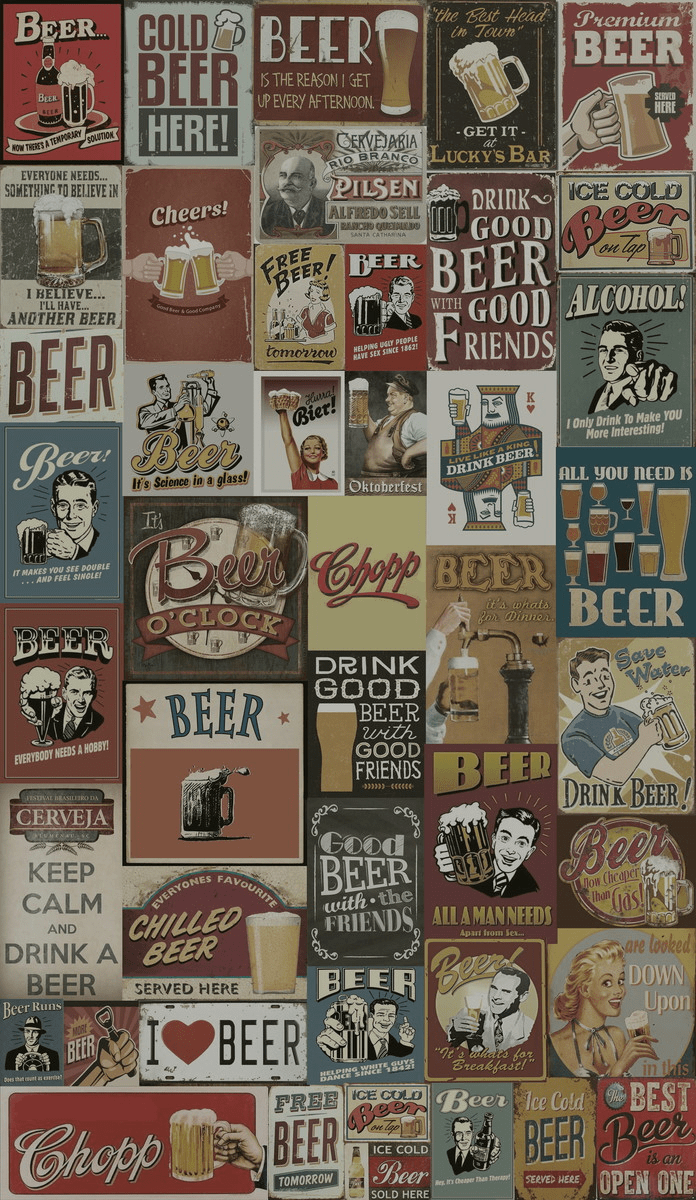 696x1200 Papel de Parede Vintage Drink Beer 58 x 00m no Elo7. TaColado Adesivos e Decoração (8EB7AF). Papéis de parede vintage, Poster de parede, Papel de parede hippie