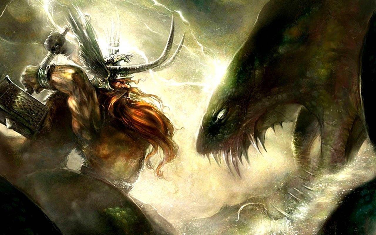 1280x800 Download Norse Mythology Thor And The Serpent Wallpaper