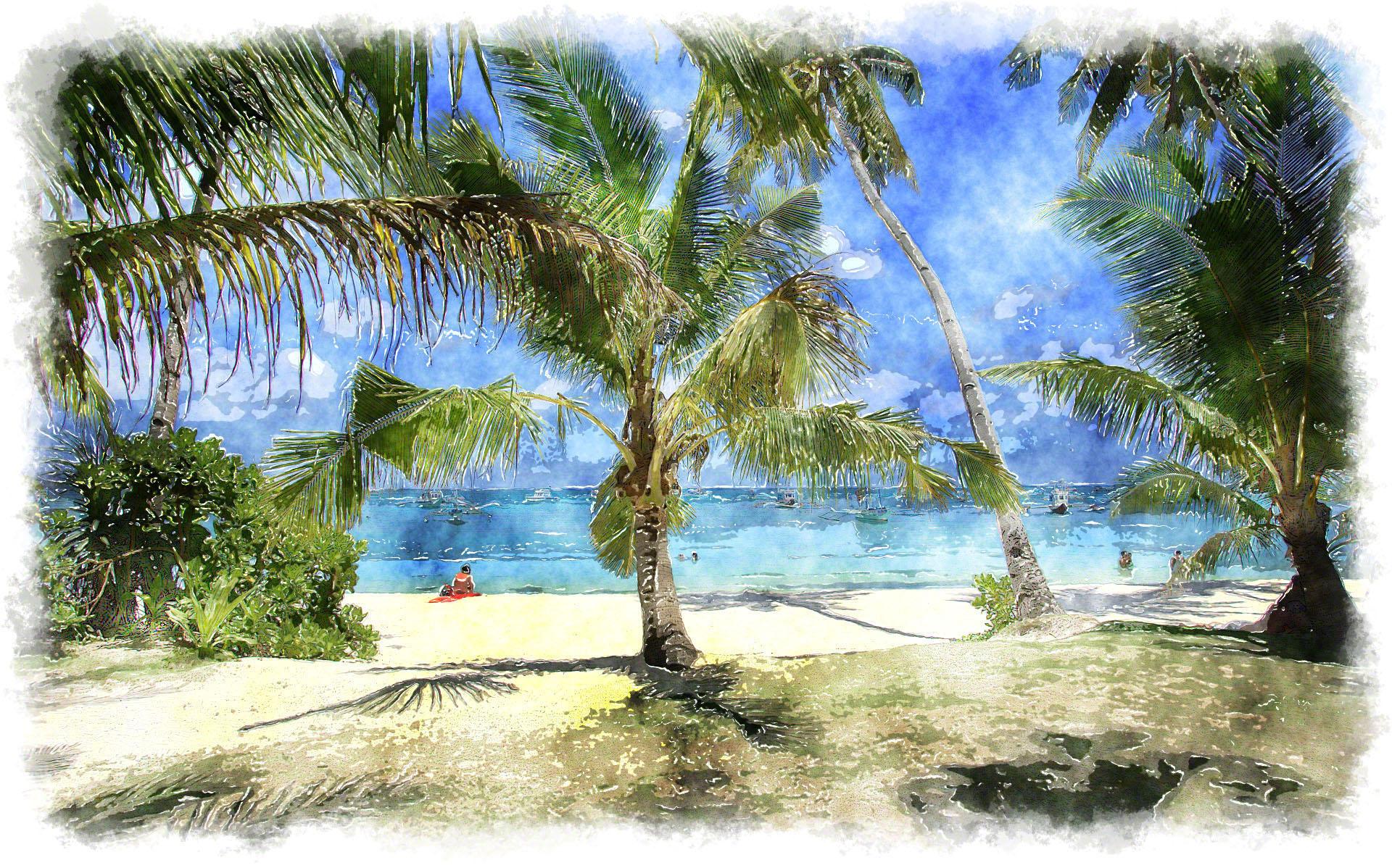 1920x1198 watercolor tropical scenery