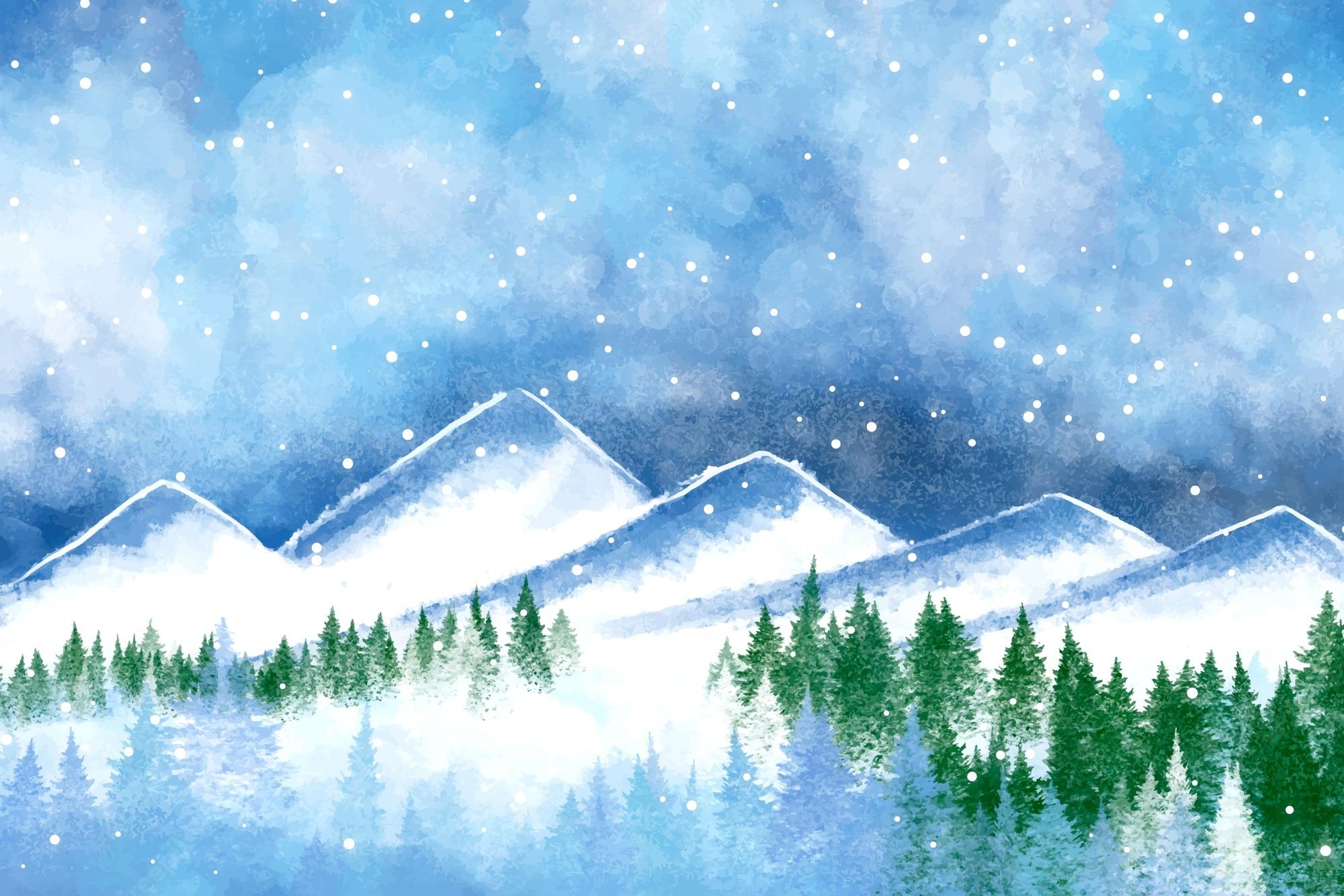 2000x1333 Free Vector. Watercolor winter scenery wallpaper