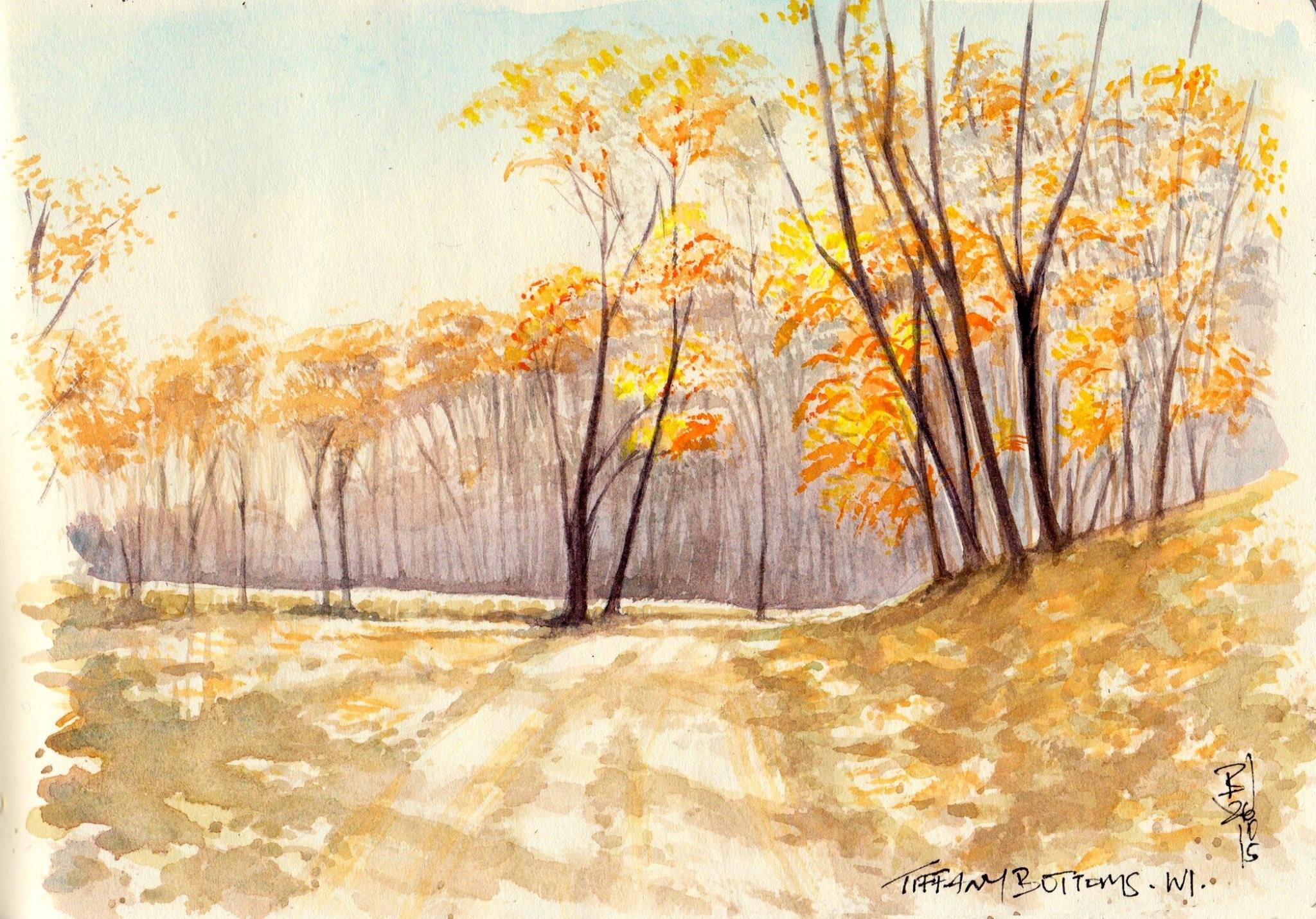 2048x1430 Wallpaper / artwork, watercolor, traditional art, trees, nature, landscape, fall free download