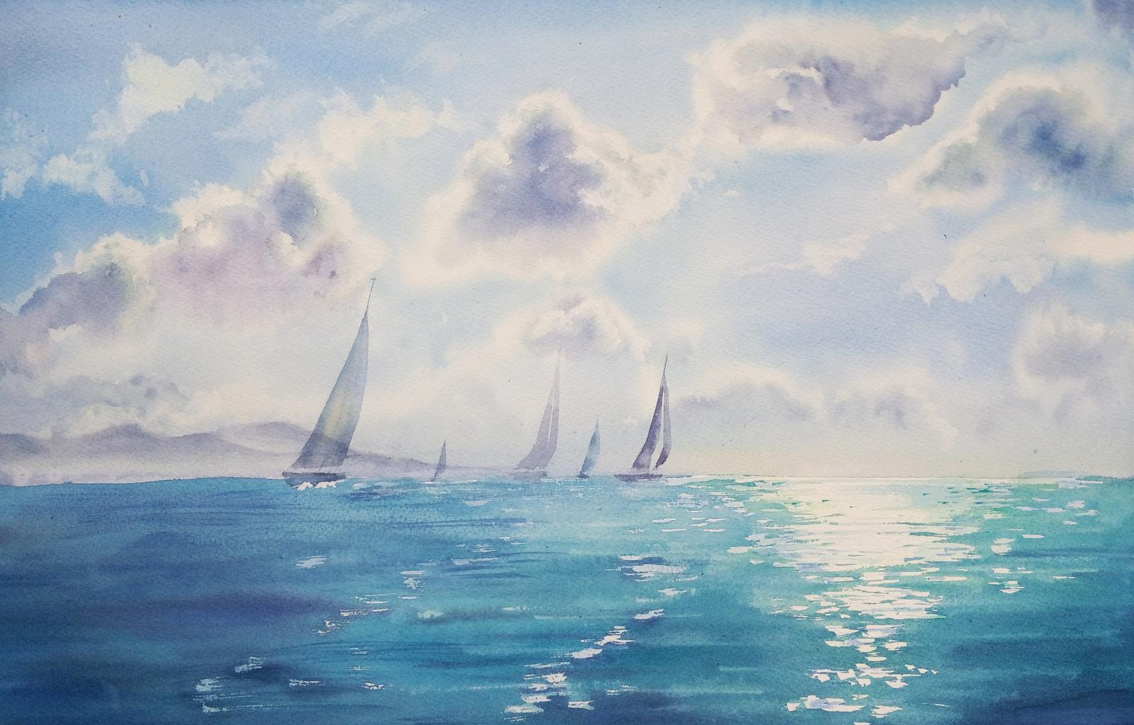 1600x1023 watercolor, Blue, Sky, Nature, Sea Wallpaper HD / Desktop and Mobile Background