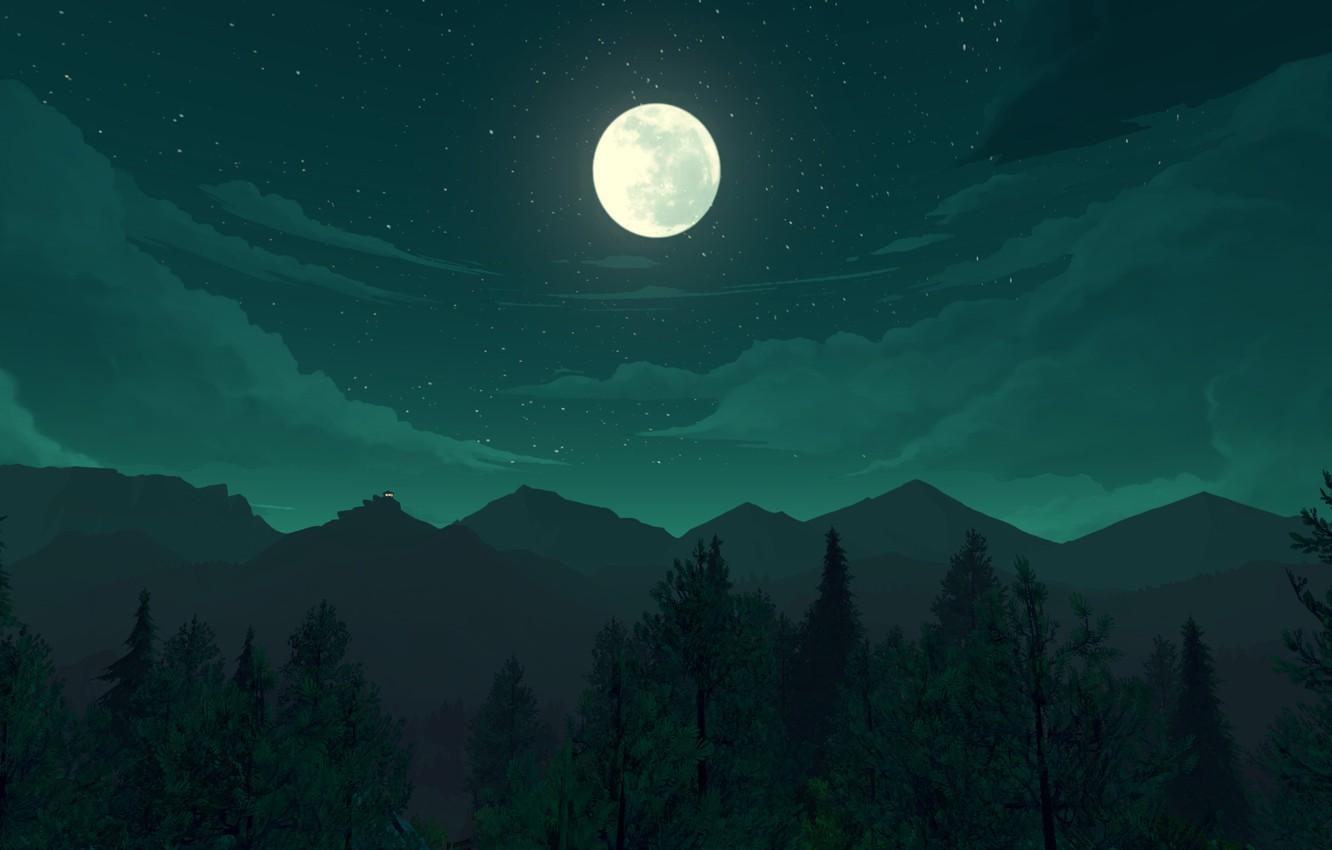 1332x850 Wallpaper stars, landscape, mountains, night, the moon, Firewatch image for desktop, section игры