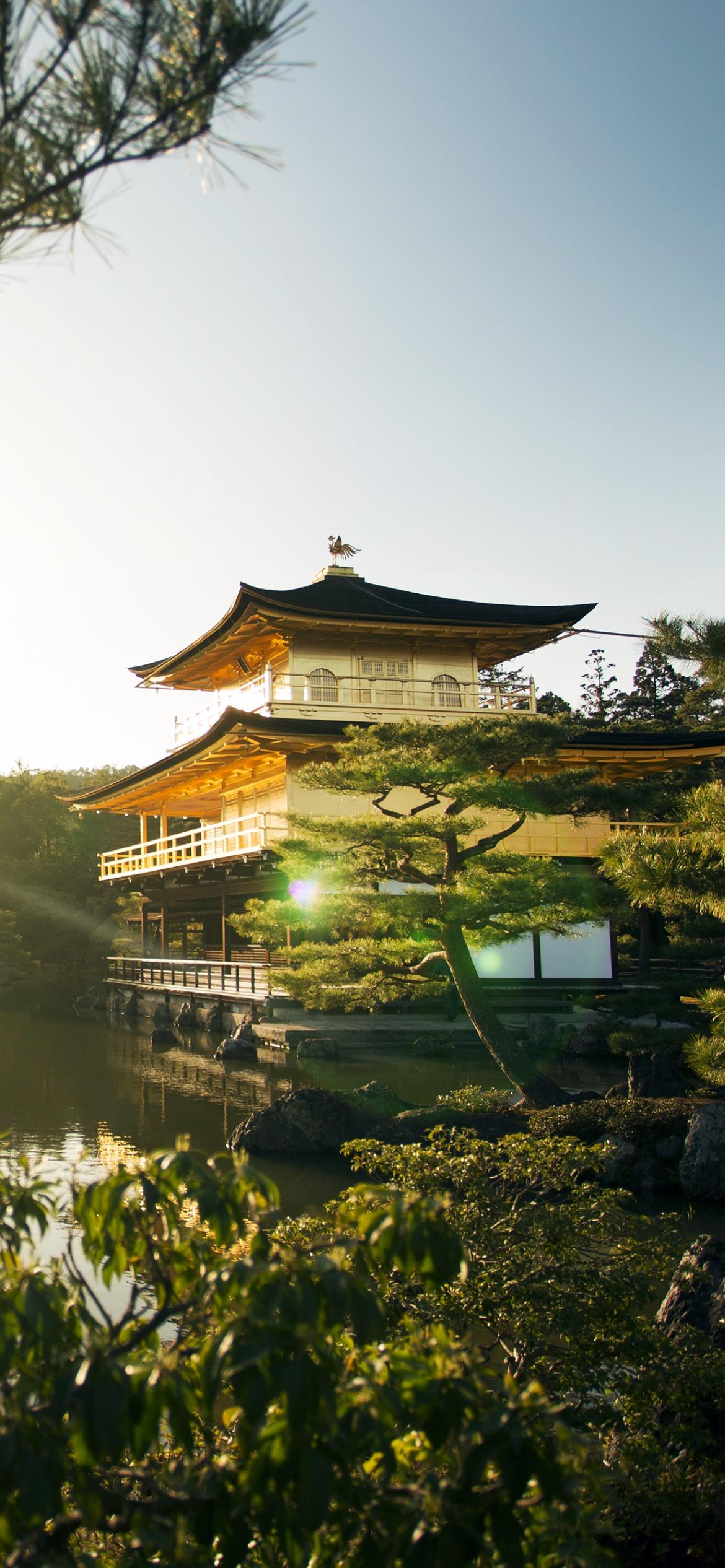 1170x2532 Kinkakuji Temple Wallpaper 4K, Rokuon Ji, Nature