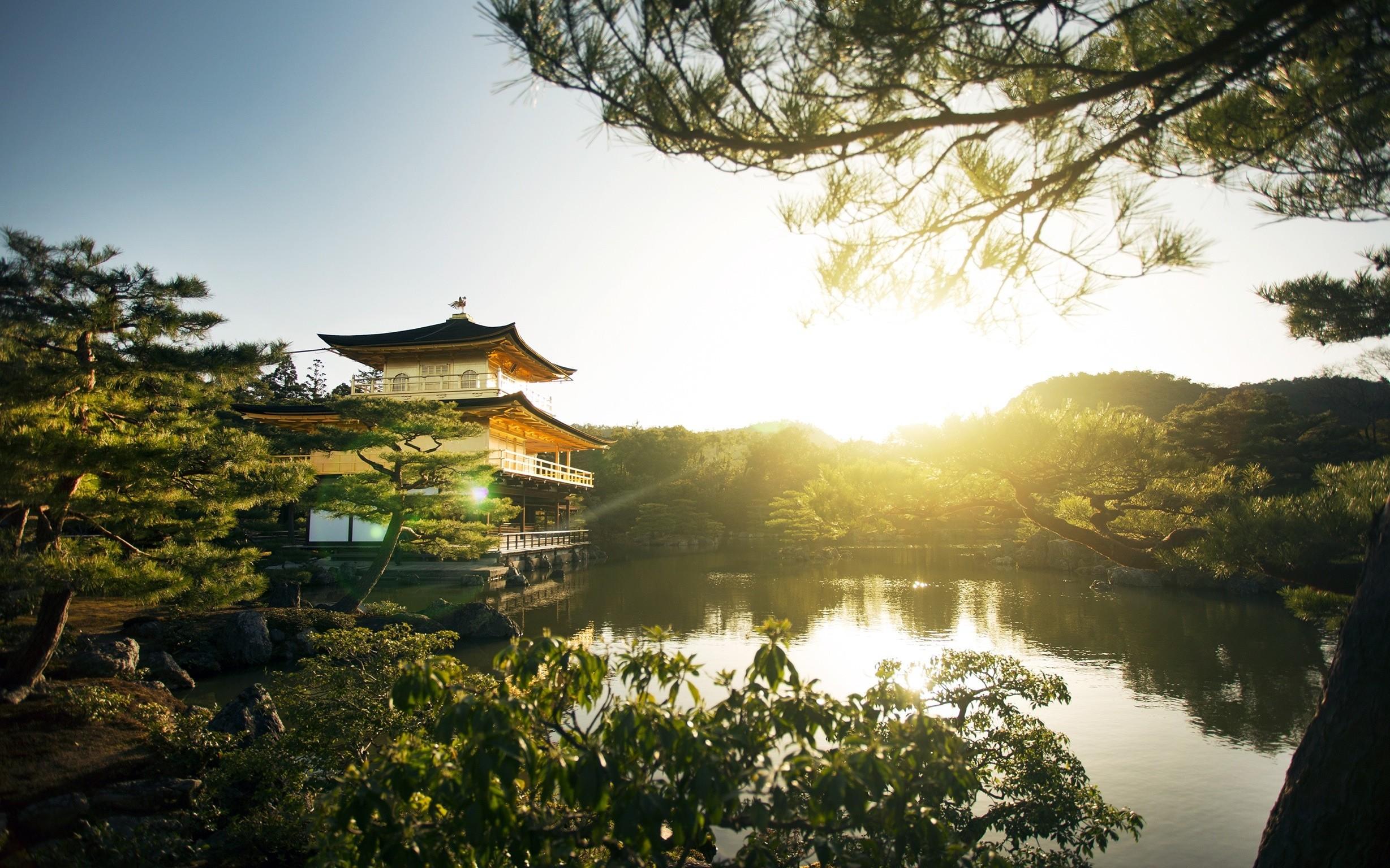 2457x1536 Temple Of The Golden Pavilion, Asian Architecture, Lake, Sunlight, Japan, Kyoto, Trees Wallpaper HD / Desktop and Mobile Background