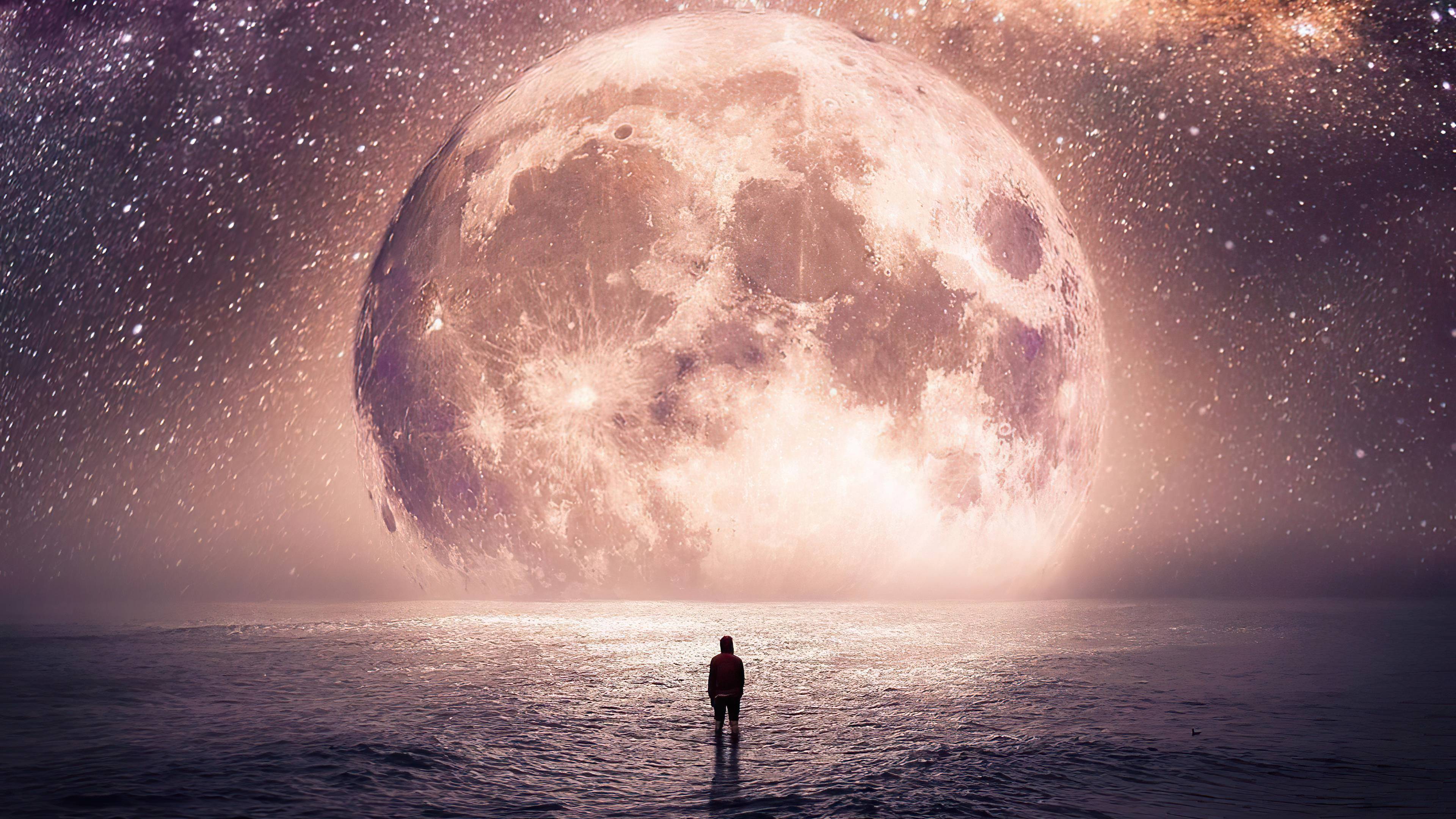 3840x2160 Talking With Moon, HD Artist, 4k Wallpaper, Image, Background, Photo and Picture