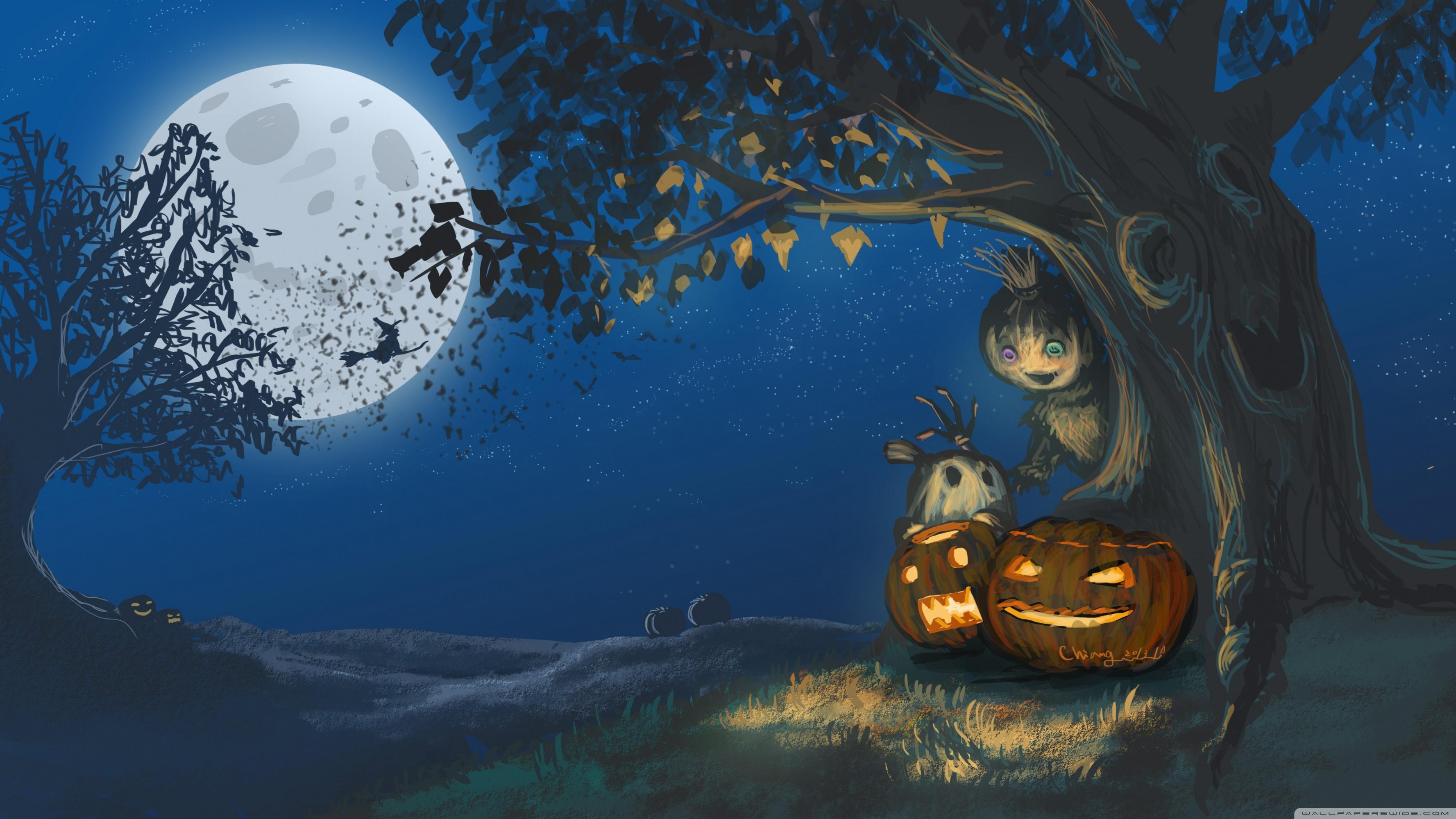 3554x1999 Halloween, Jack O Lanterns, Talking Tree, Full Moon Ultra HD Desktop Background Wallpaper For 4K UHD TV : Widescreen & UltraWide Desktop & Laptop : Tablet