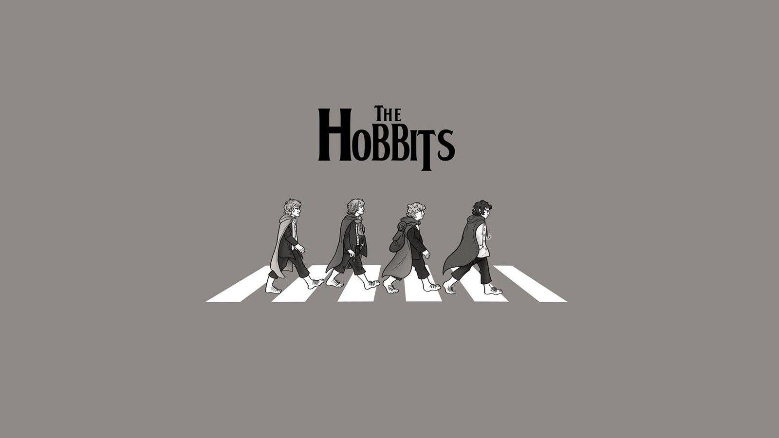1600x900 Abbey Road, humor, The Lord of the Rings, grayscale, hobbits