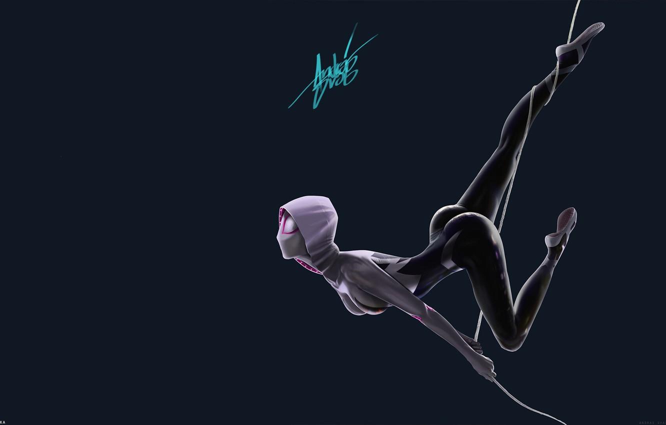 1332x850 Wallpaper Women, Digital Art, Marvel Comics, Spiderman, Gwen Stacy, Simple Background, Tight Clothing, Spider Girl, Spider Gwen, Fuka, Ghost Spider, Latex Bodysuit Image For Desktop, Section арт