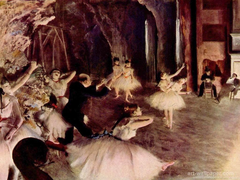1024x768 The Rehearsal Of The Ballet On Stage, Degas Edgar Wallpaper