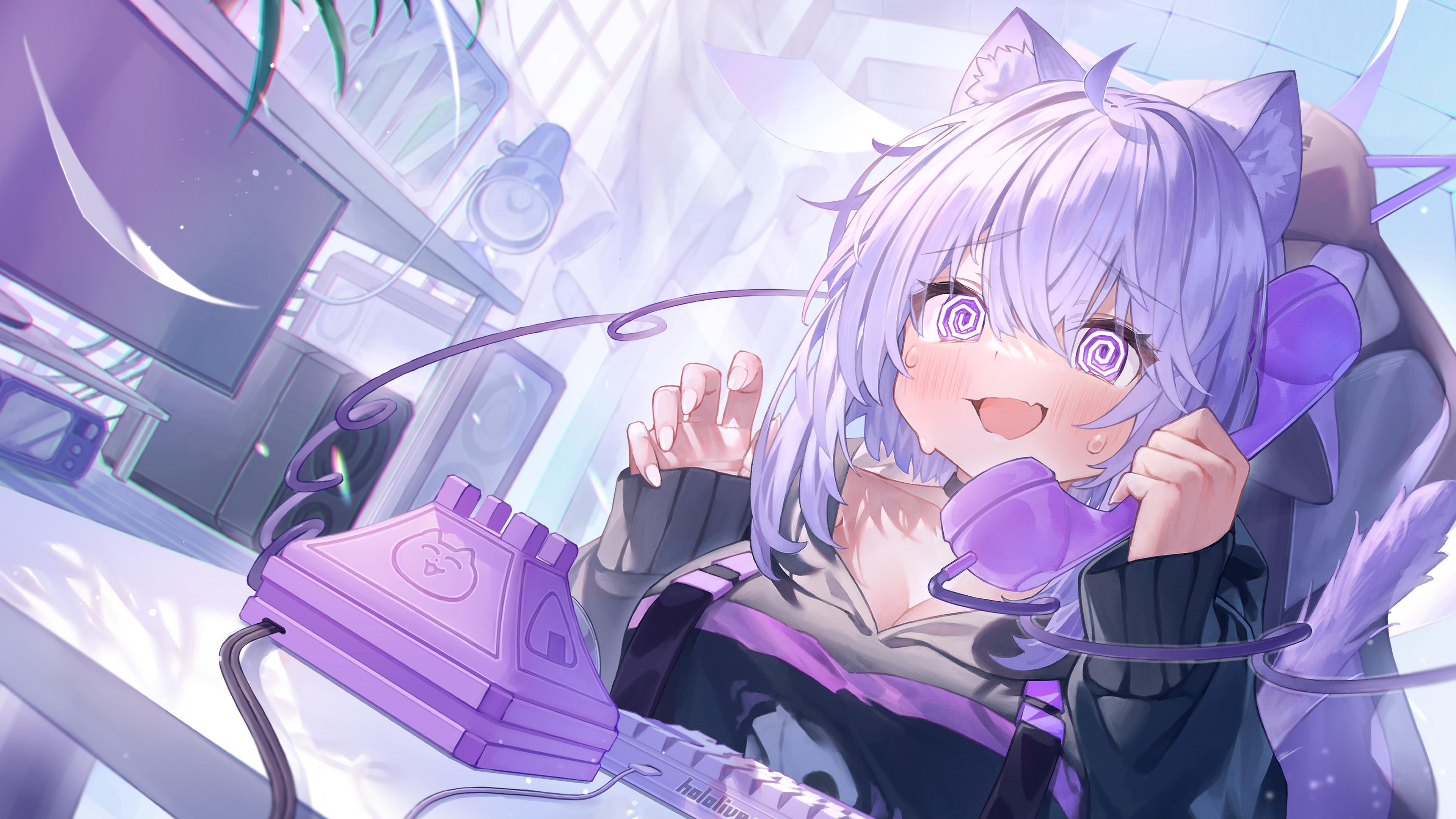 3840x2160 rin31153336 hololive nekomata okayu animal ears cleavage nekomimi wallpaper