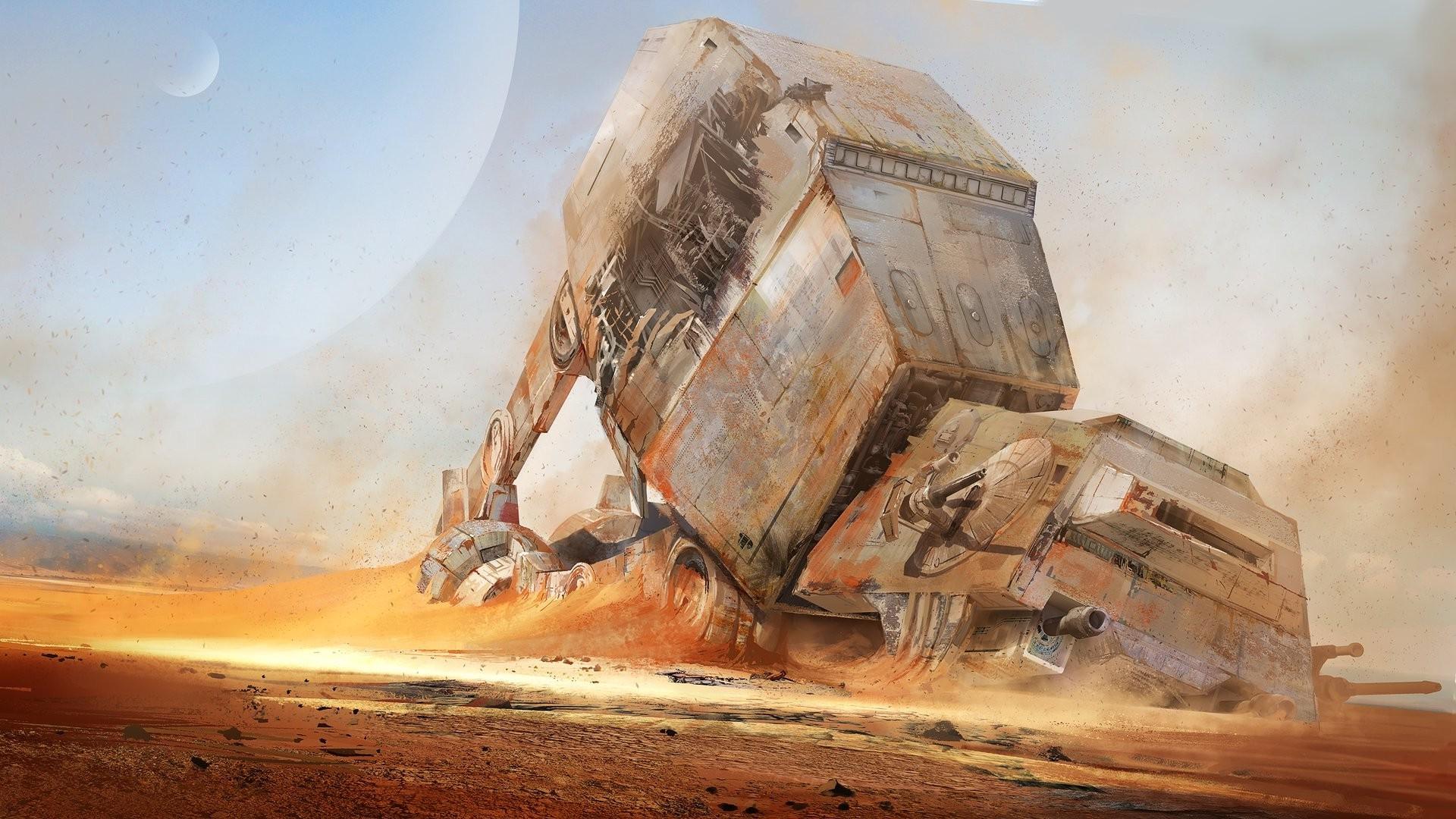 1920x1080 artwork, Concept Art, Star Wars, AT AT, Science Fiction, Digital Art, Desert, Wreck Wallpaper HD / Desktop and Mobile Background