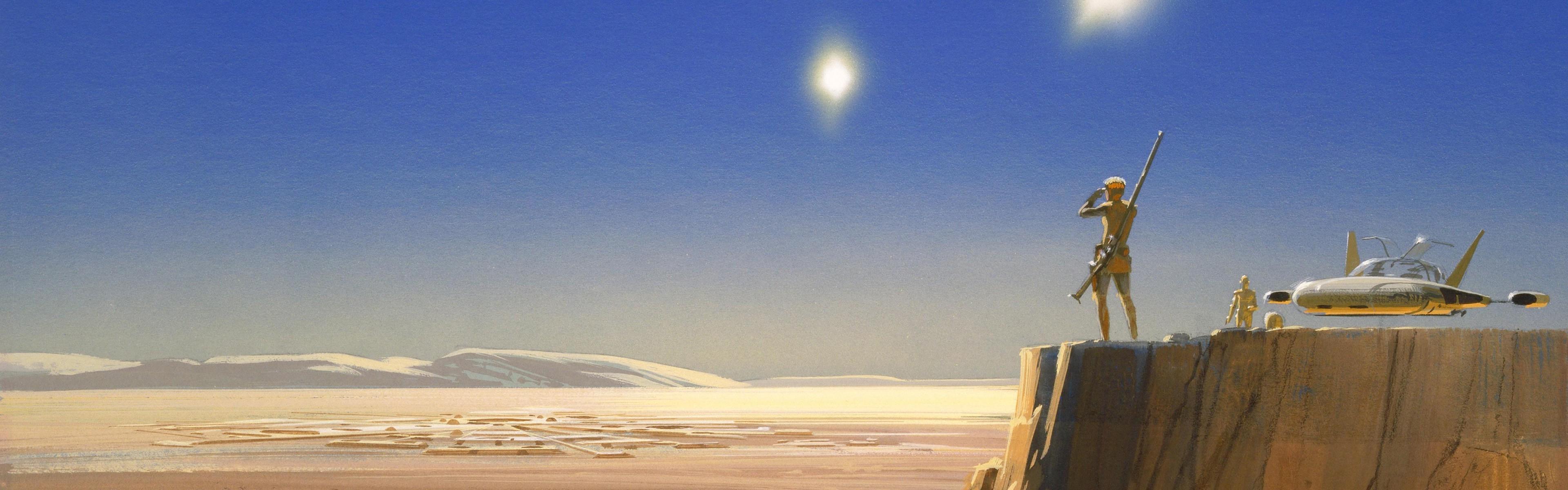 3840x1200 Full HD star wars tatooine desert artwork dual monitors multiple display concept art wallpaper