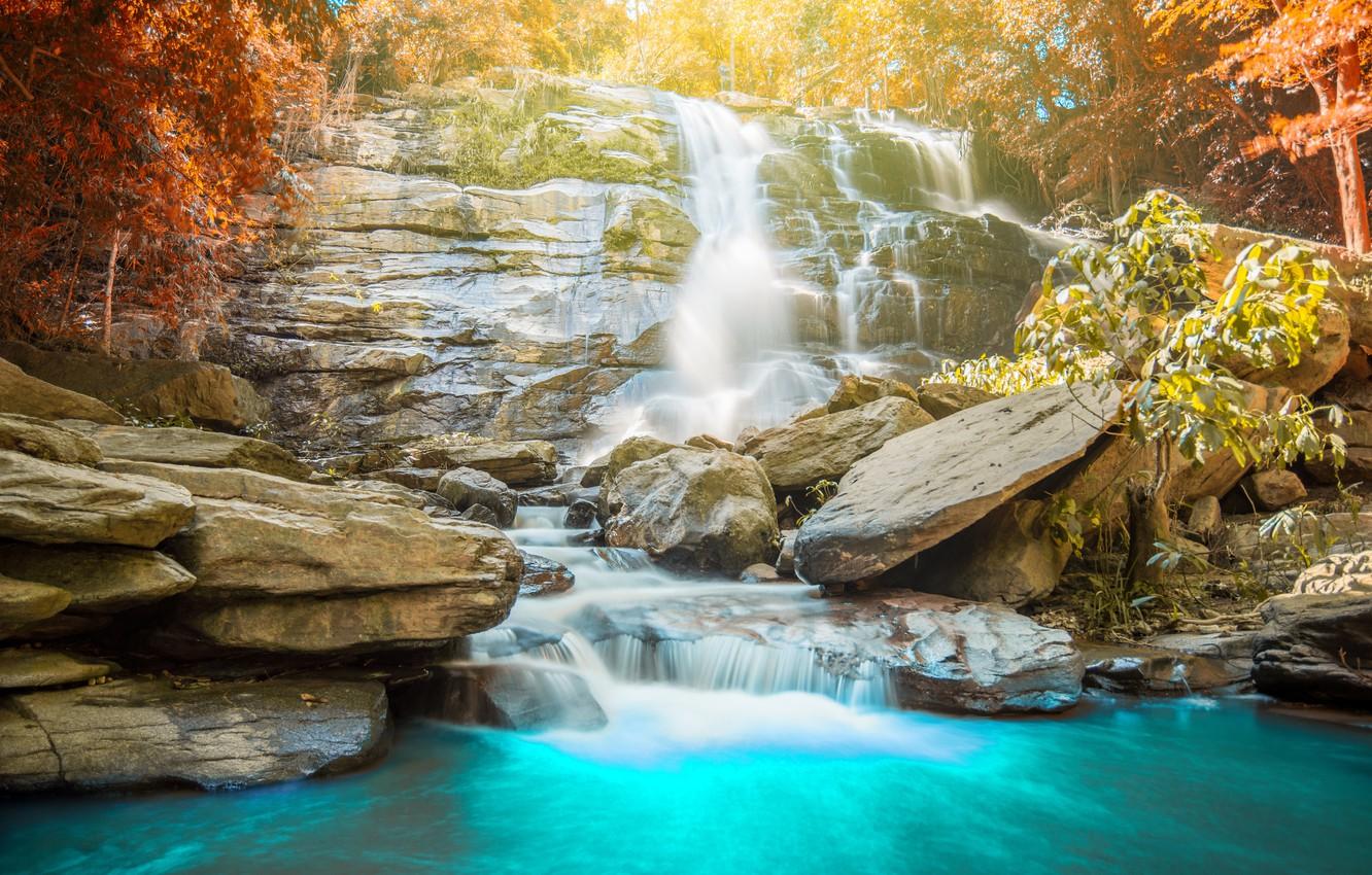 1332x850 Wallpaper forest, river, waterfall, forest, river, landscape, jungle, beautiful, waterfall, tropical image for desktop, section природа
