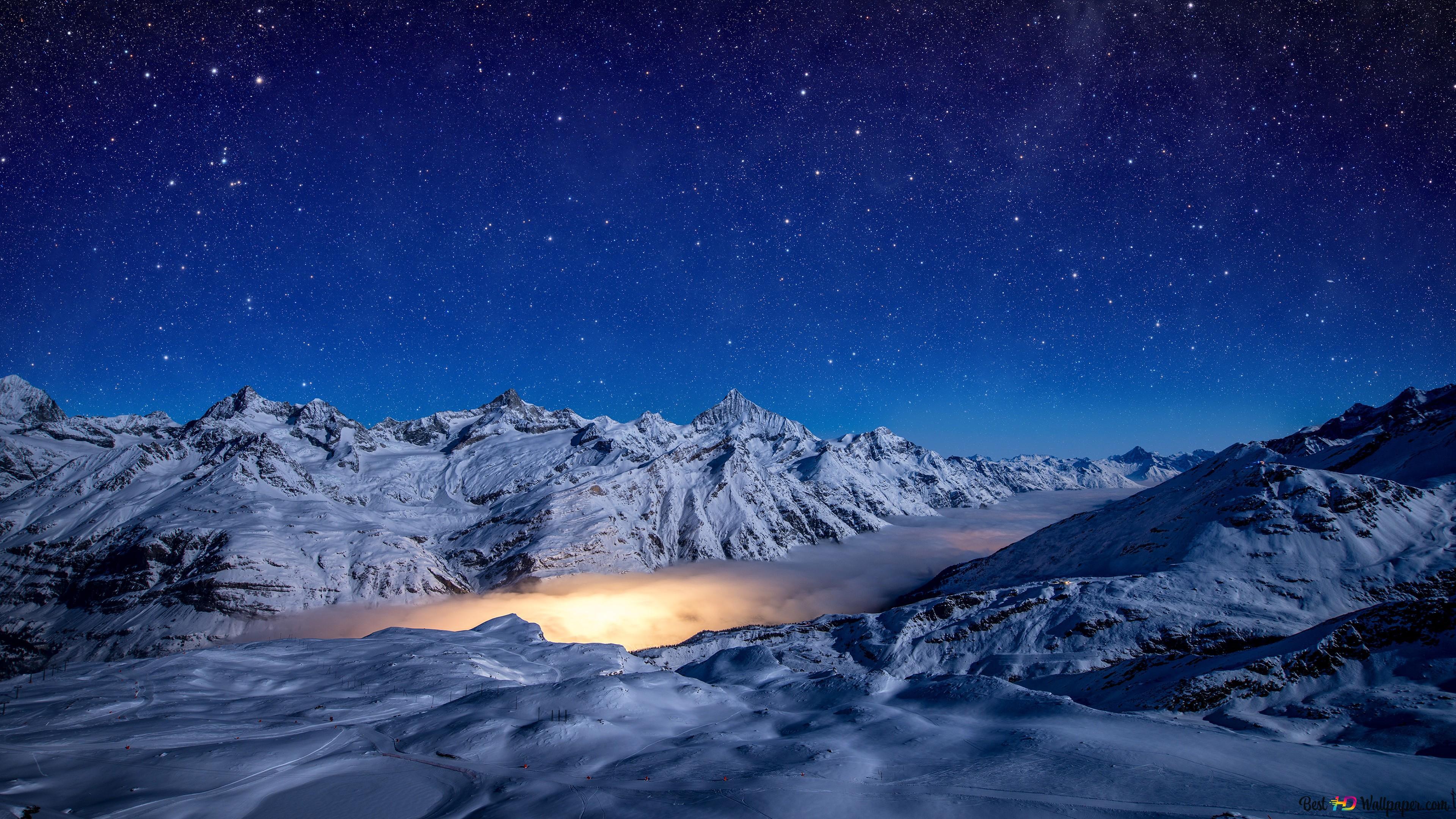 3840x2160 Starry sky over gorner glacier 4K wallpaper download