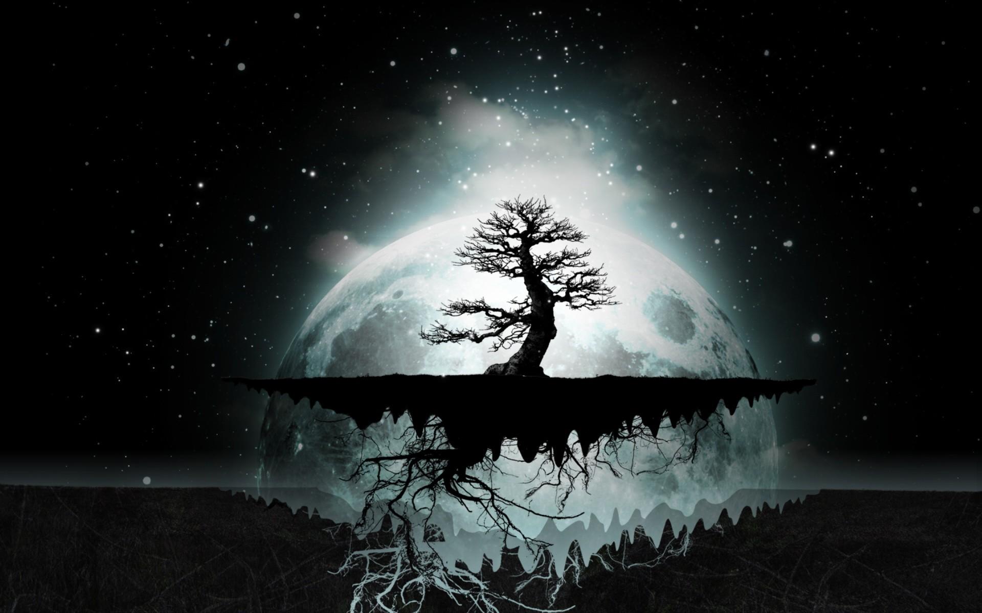 1920x1200 abstract, Trees, Dark, Night, Stars, Moon, Digital, Art, Artwork, Night, Sky Wallpaper HD / Desktop and Mobile Background