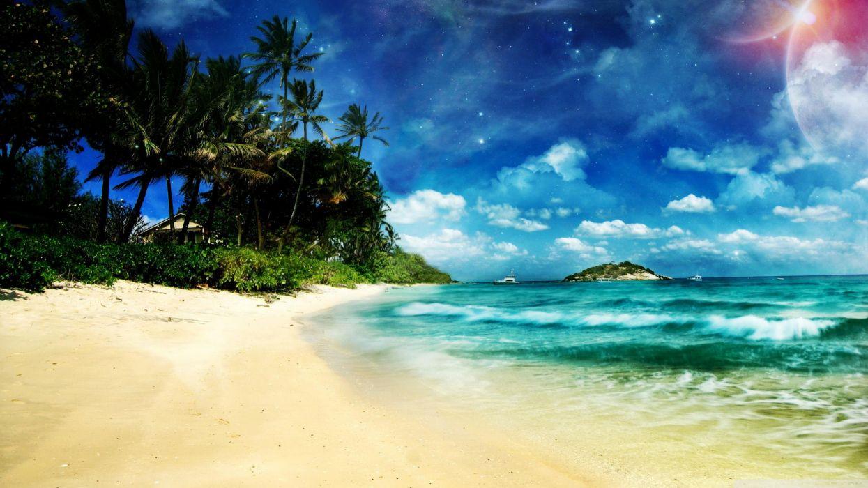 1245x700 Landscapes beach digital art wallpaperx1440
