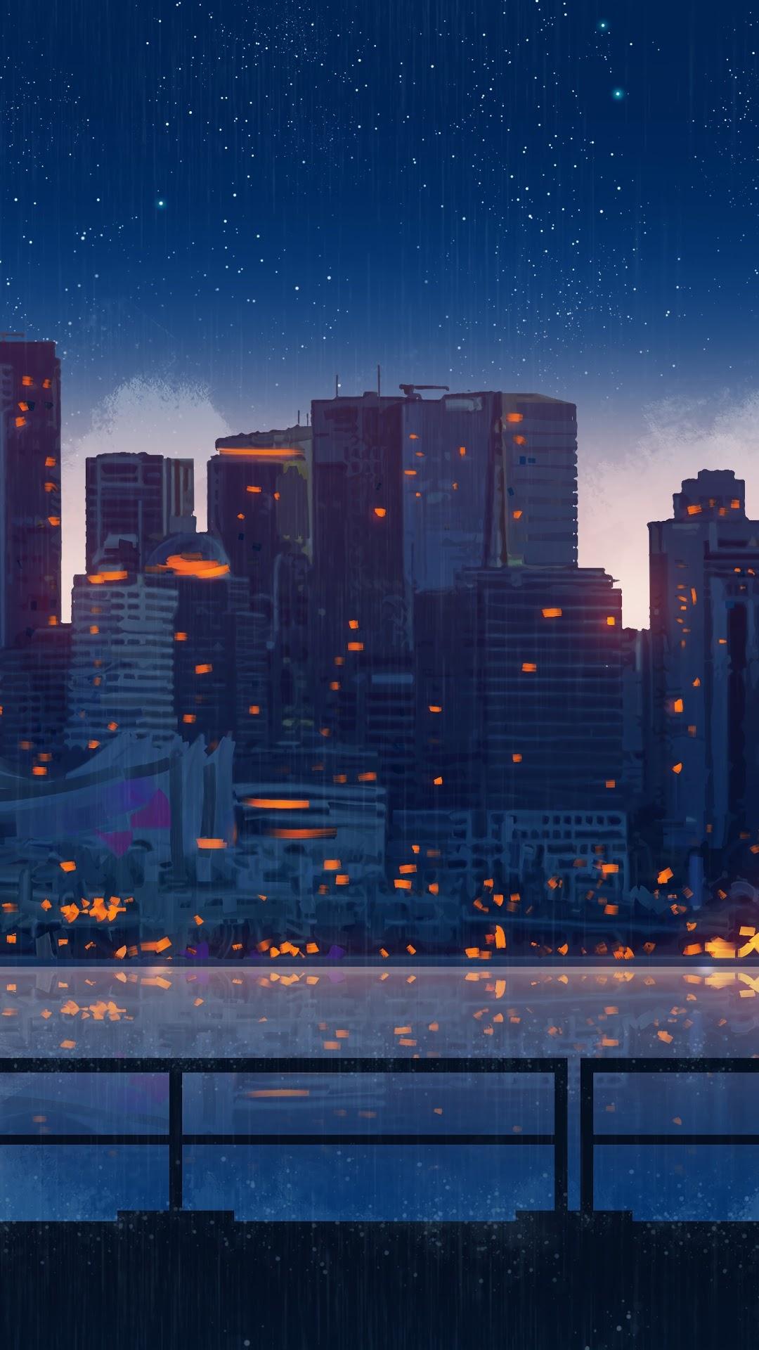 1080x1920 Anime, Scenery, City, Buildings, Silhouette, 8K HD Gallery HD Wallpaper