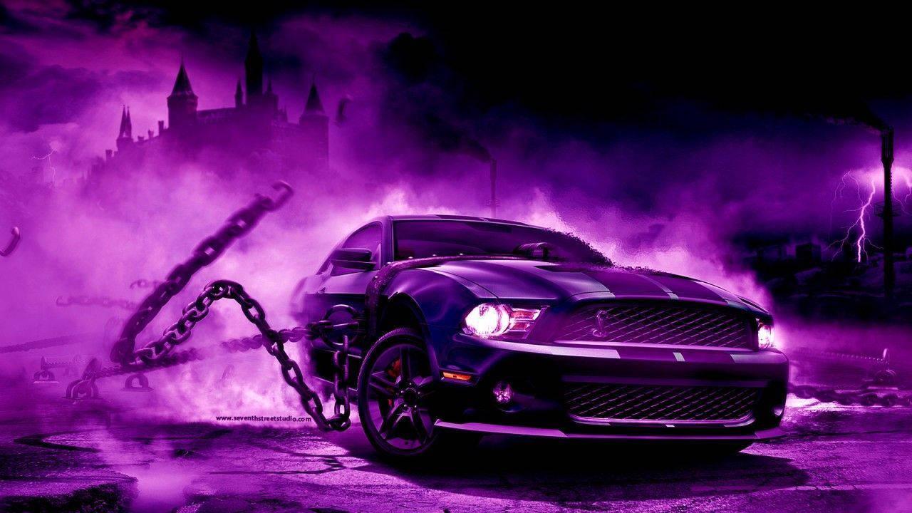 1280x720 Download Purple Fire Car With Chains Wallpaper