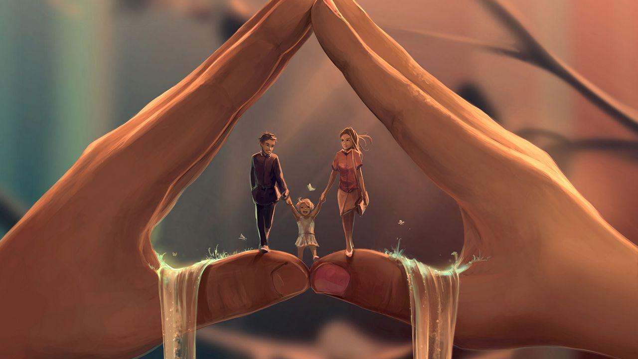 1280x720 Wallpaper family, parents, child, happiness, love, tenderness, romance, art hd, picture, image