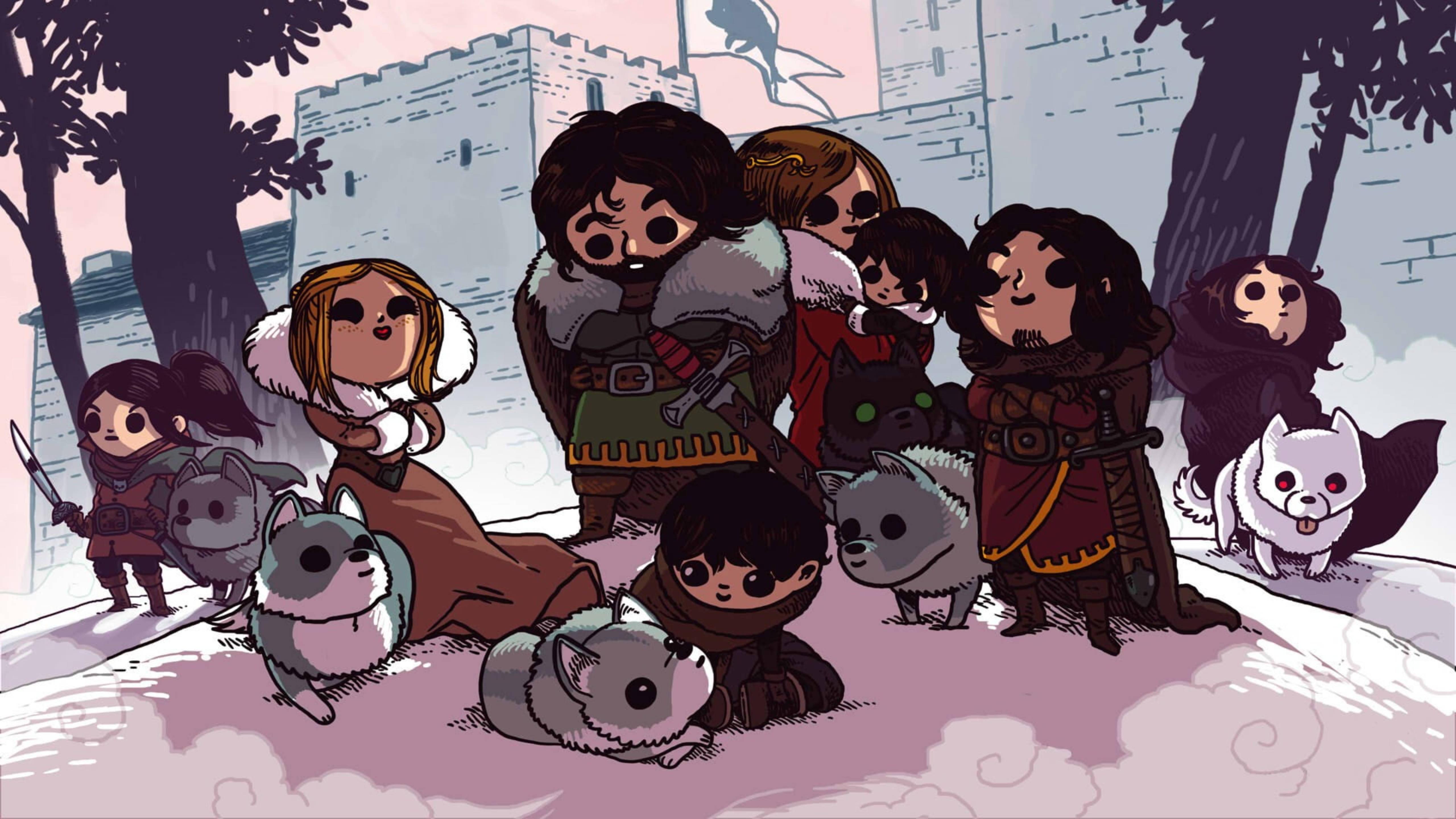 5120x2880 Download Cartoon House Stark Family Wolves Art Wallpaper