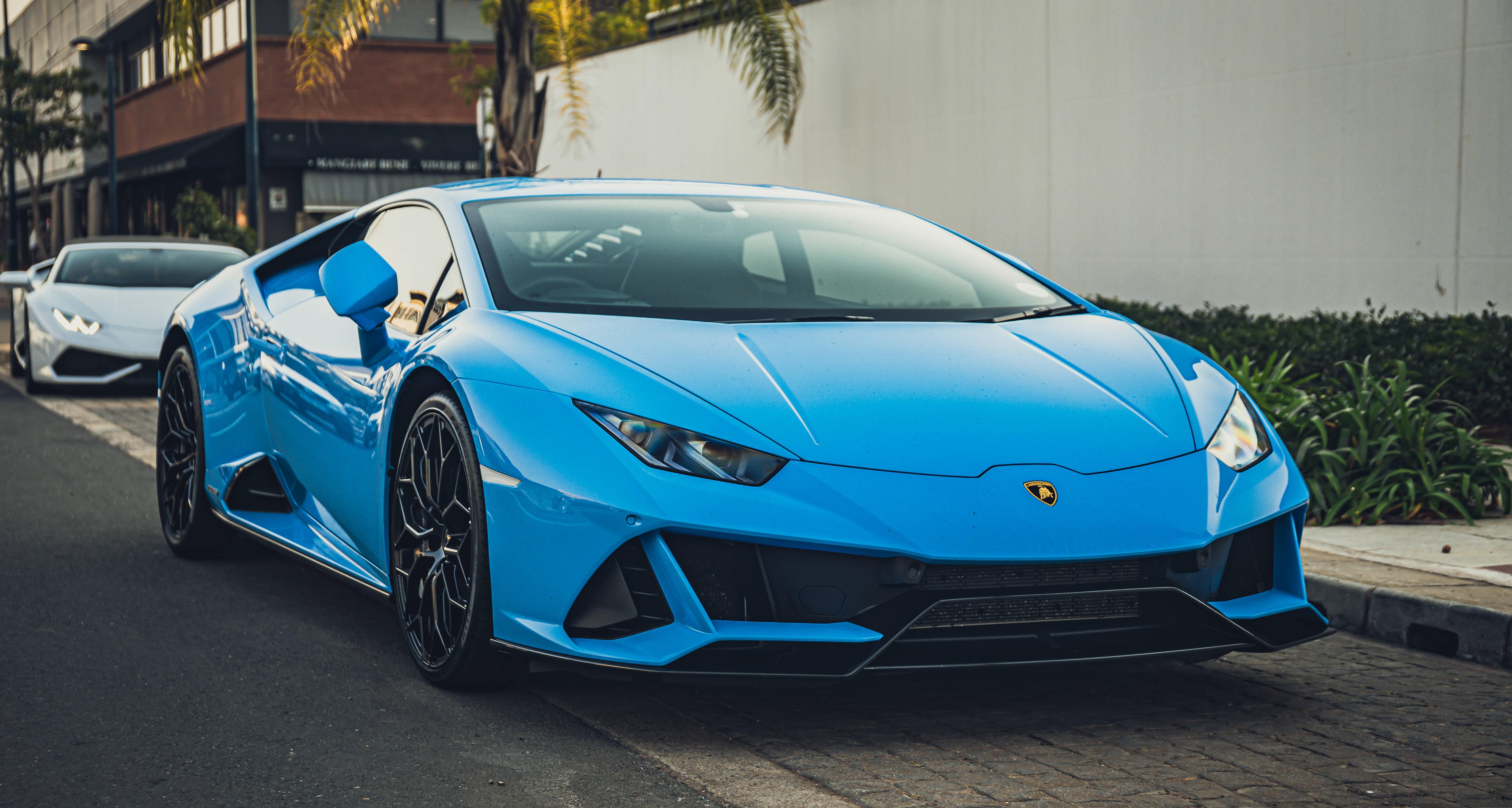 6203x3317 Download Blue Lamborghini Aventador By The Road Wallpaper