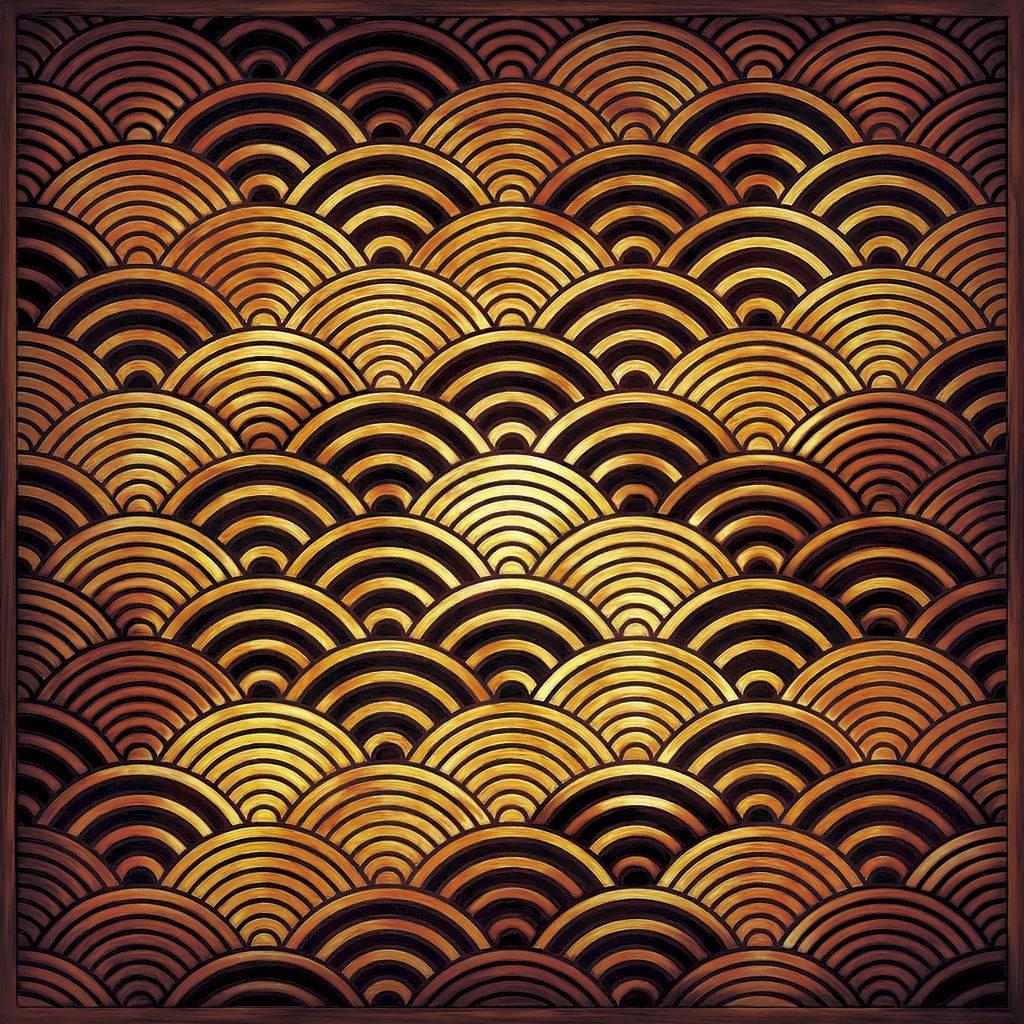 1024x1024 Download Gold And Black Japanese Waves Wallpaper