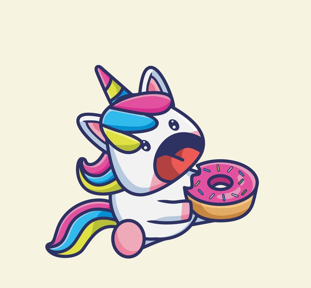 1057x980 cute unicorn girl eating a donuts. cartoon animal food concept Isolated illustration. Flat Style suitable for Sticker Icon Design Premium Logo vector. Mascot Character